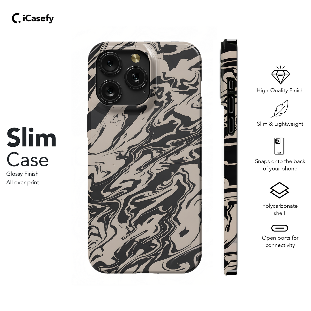 Marbled Wavy Black Phone Case iPhone Samsung Cover Pixel 1955 - Image 7