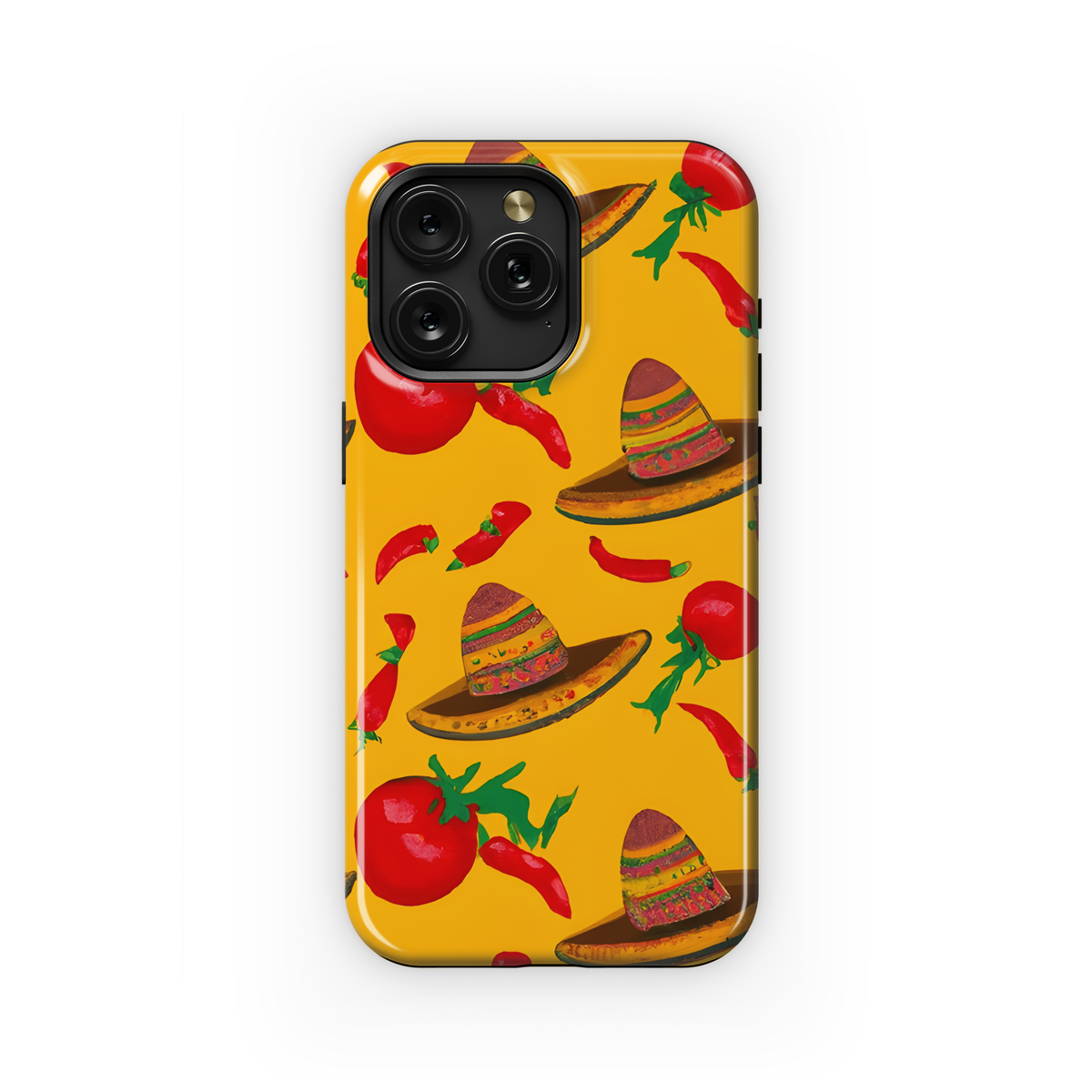 Mexican Hat with Tomatoes Jalapenos Surreal Yellow Phone Case iPhone Samsung Cover Pixel 3615 - Image 1