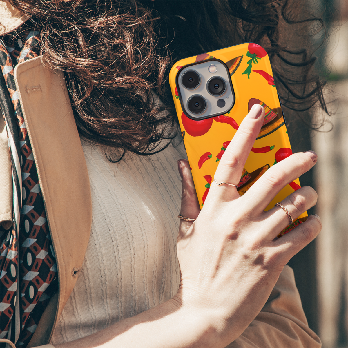 Mexican Hat with Tomatoes Jalapenos Surreal Yellow Phone Case iPhone Samsung Cover Pixel 3615 - Image 5