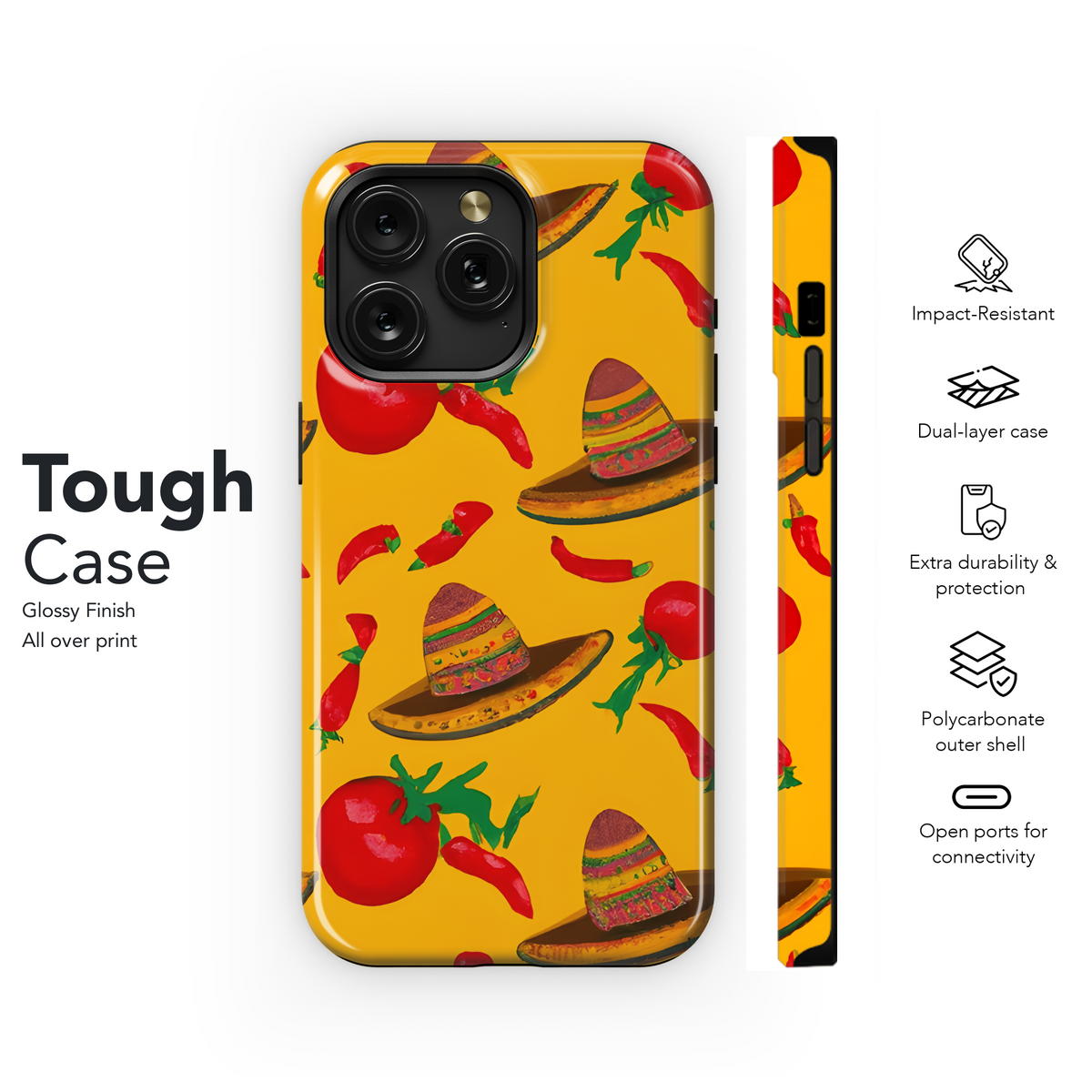 Mexican Hat with Tomatoes Jalapenos Surreal Yellow Phone Case iPhone Samsung Cover Pixel 3615 - Image 6