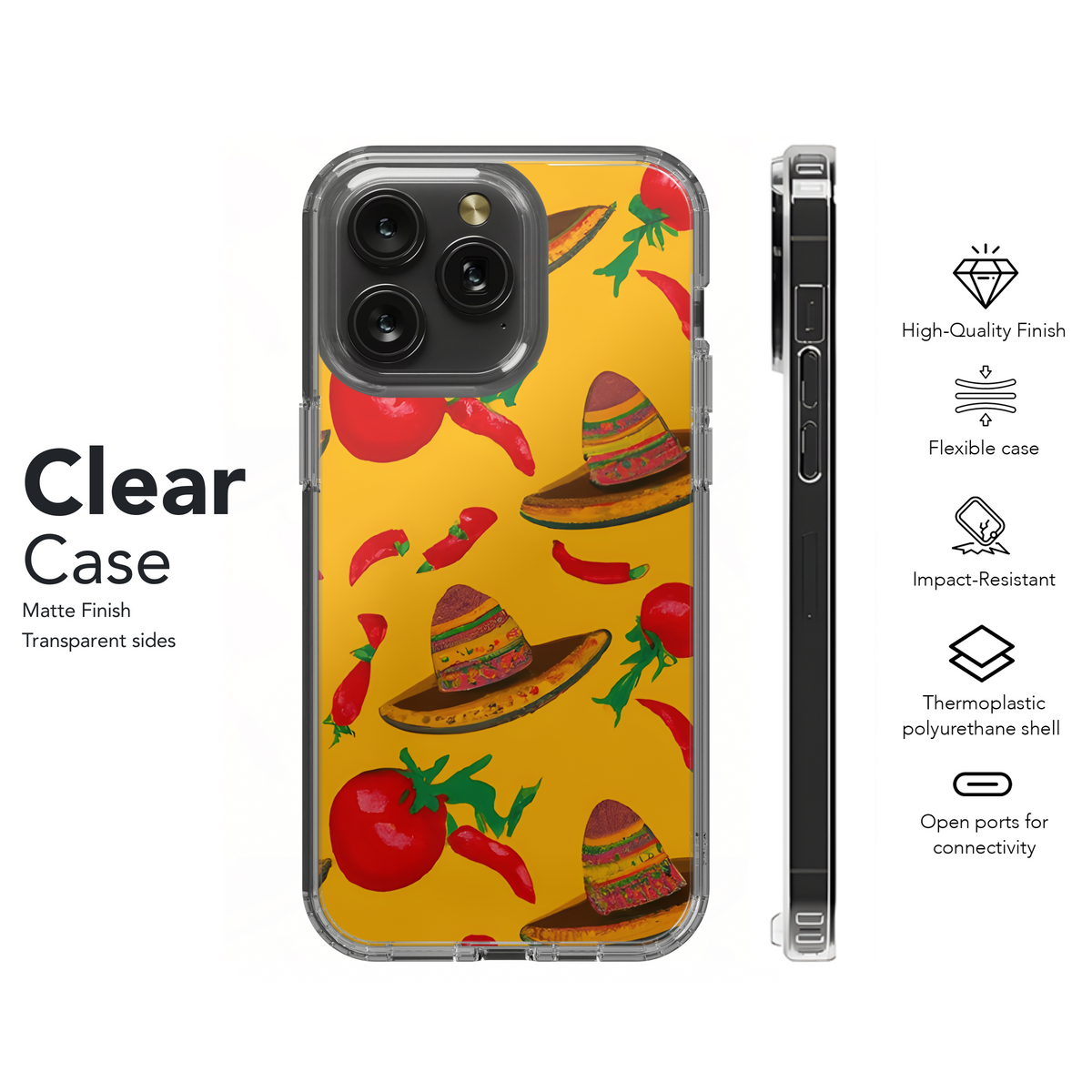 Mexican Hat with Tomatoes Jalapenos Surreal Yellow Phone Case iPhone Samsung Cover Pixel 3615 - Image 8