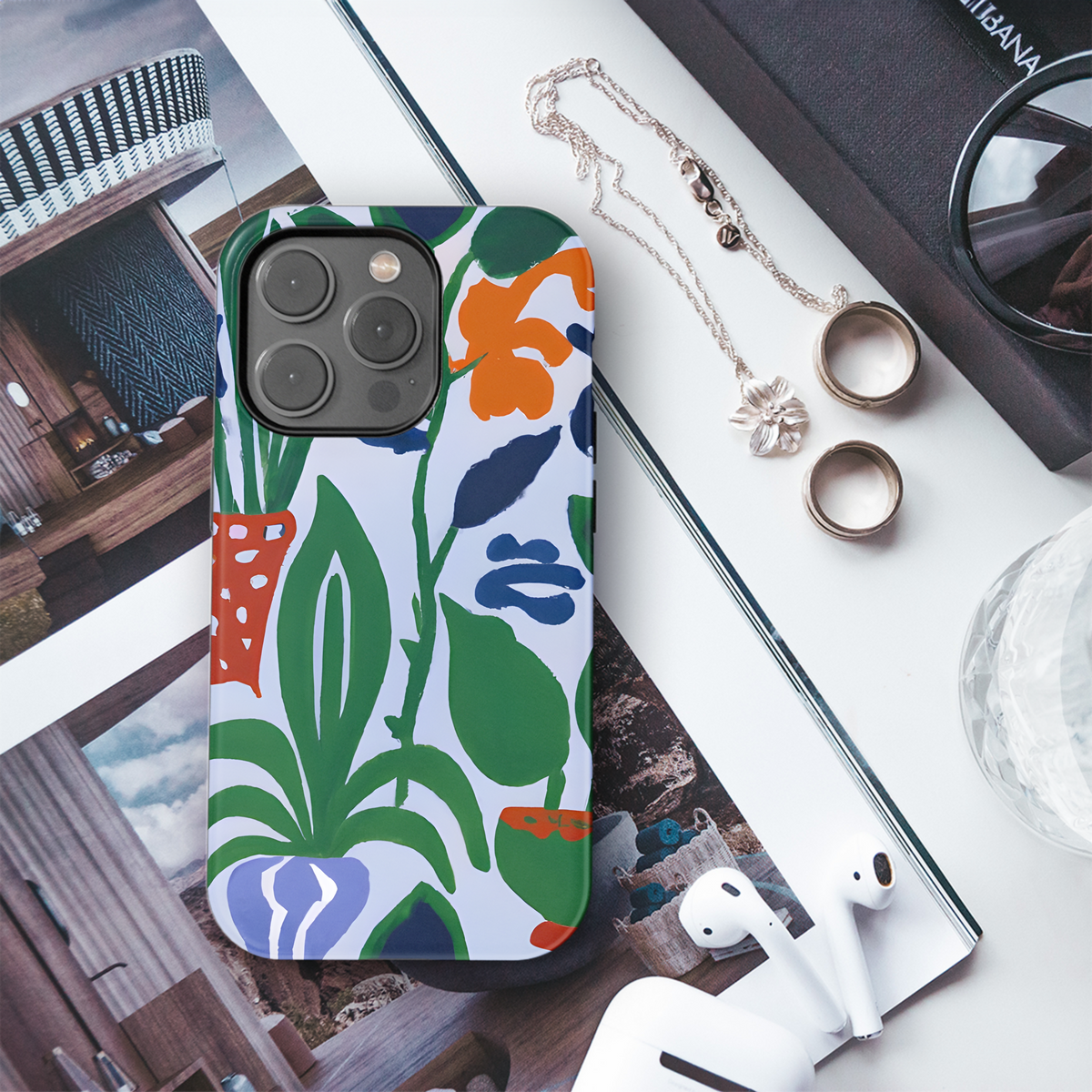 Midcentury Modern Houseplant Gouache Phone Case iPhone Samsung Cover Pixel 3357 - Image 3