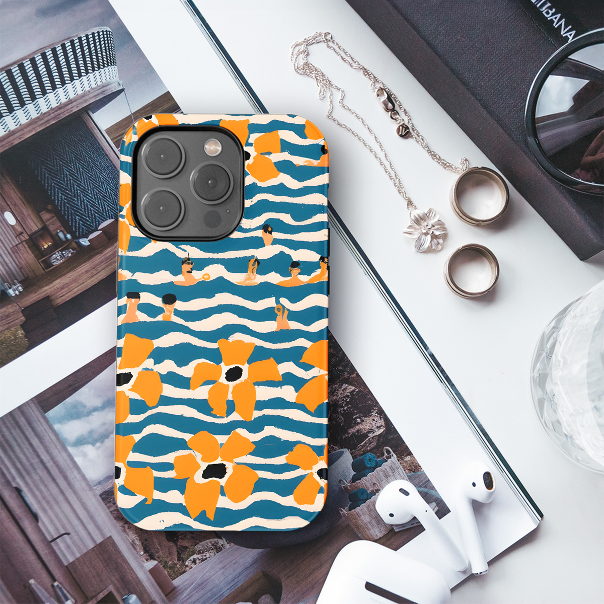 Midcentury Modern Swimmers Phone Case iPhone Samsung Cover Pixel 3119 - Image 3