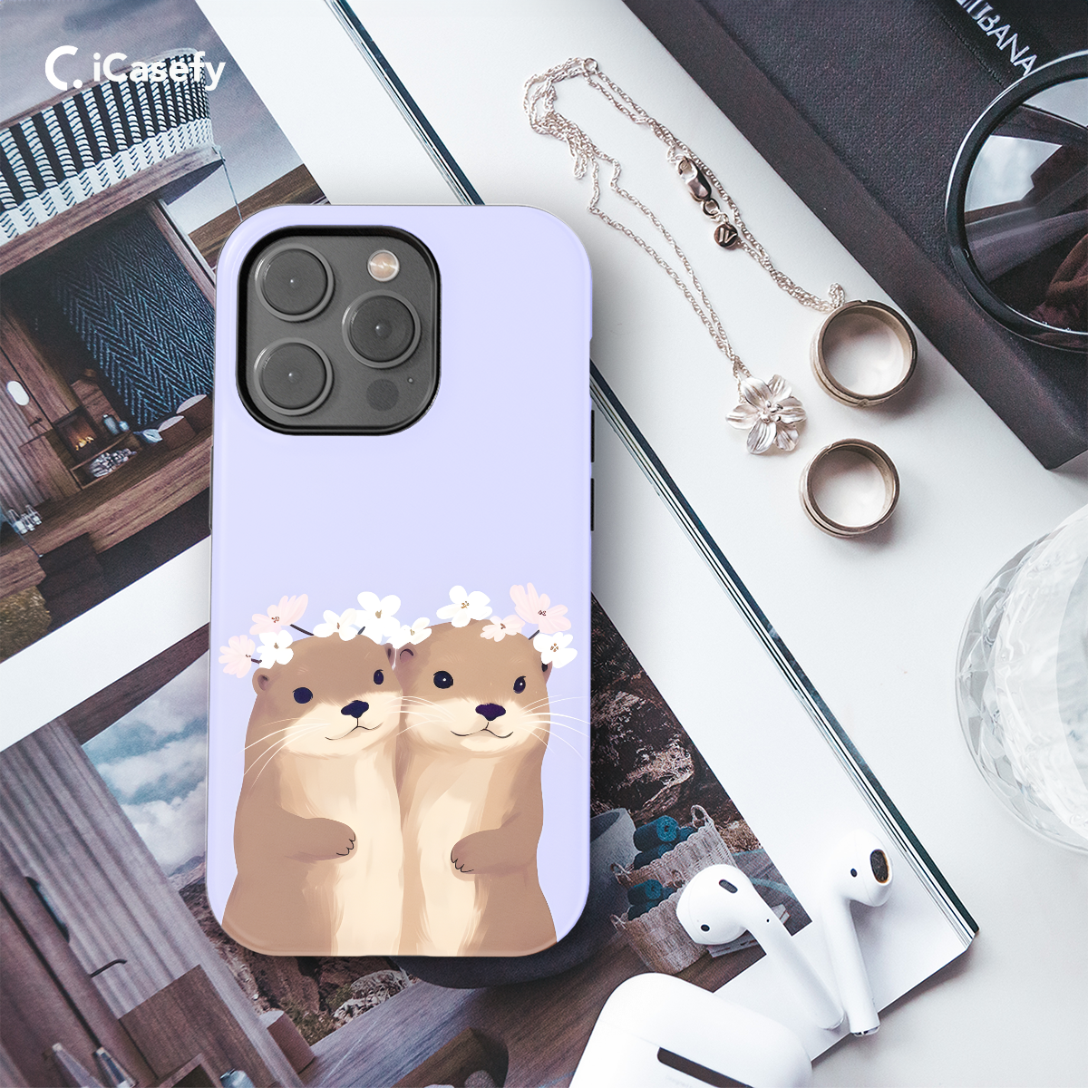 Minimalist Cute Two Otter Love Phone Case iPhone Samsung Pixel & More 481 - Image 3