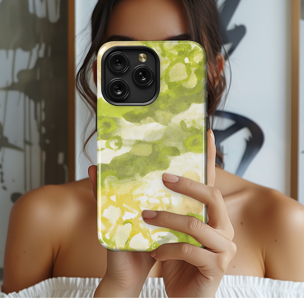 Modern Green Yellow Batik Phone Case iPhone Samsung Cover Pixel 3112 - Image 2