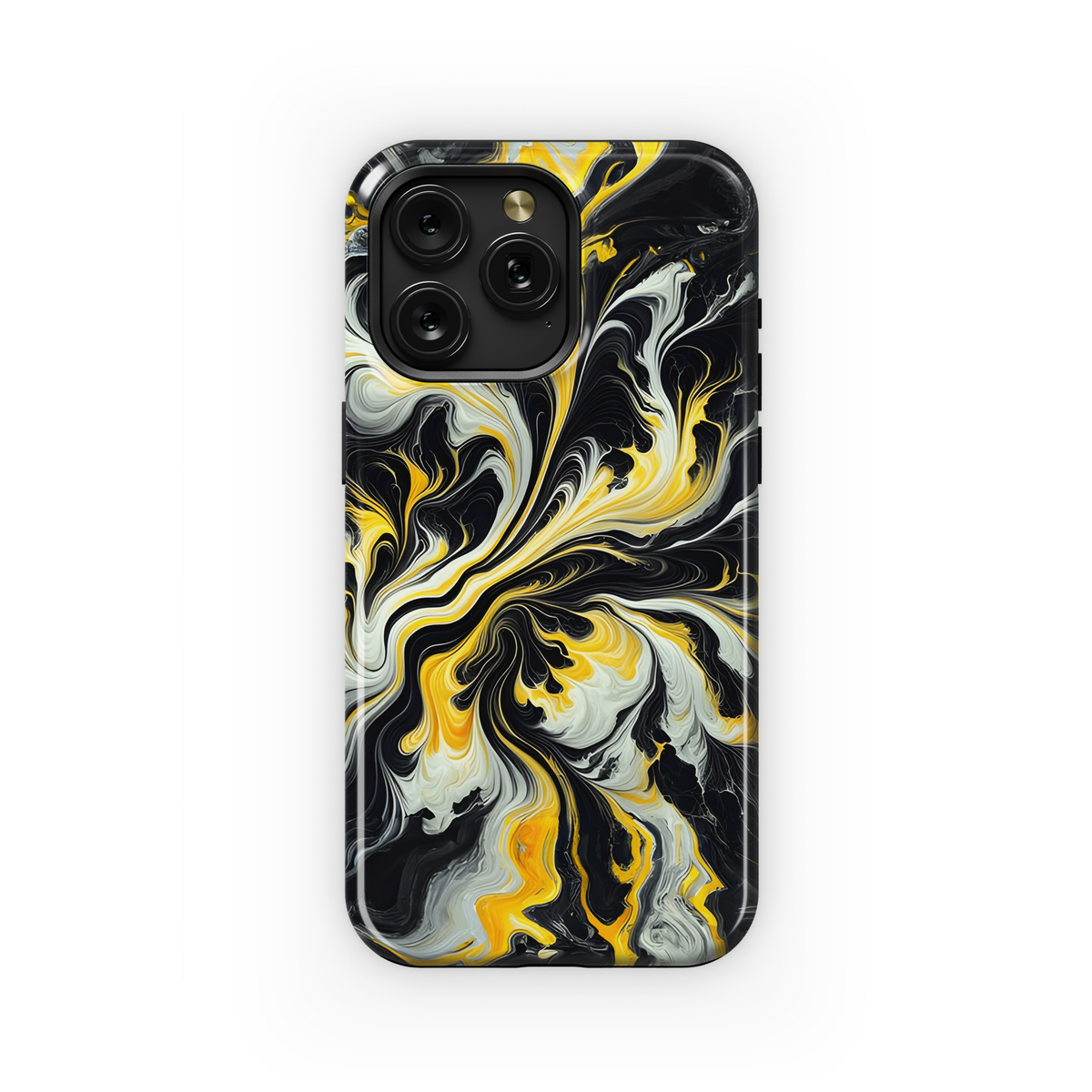 Monochrome Yellow Black Marble Print Phone Case iPhone Samsung Cover Pixel 3534 - Image 1