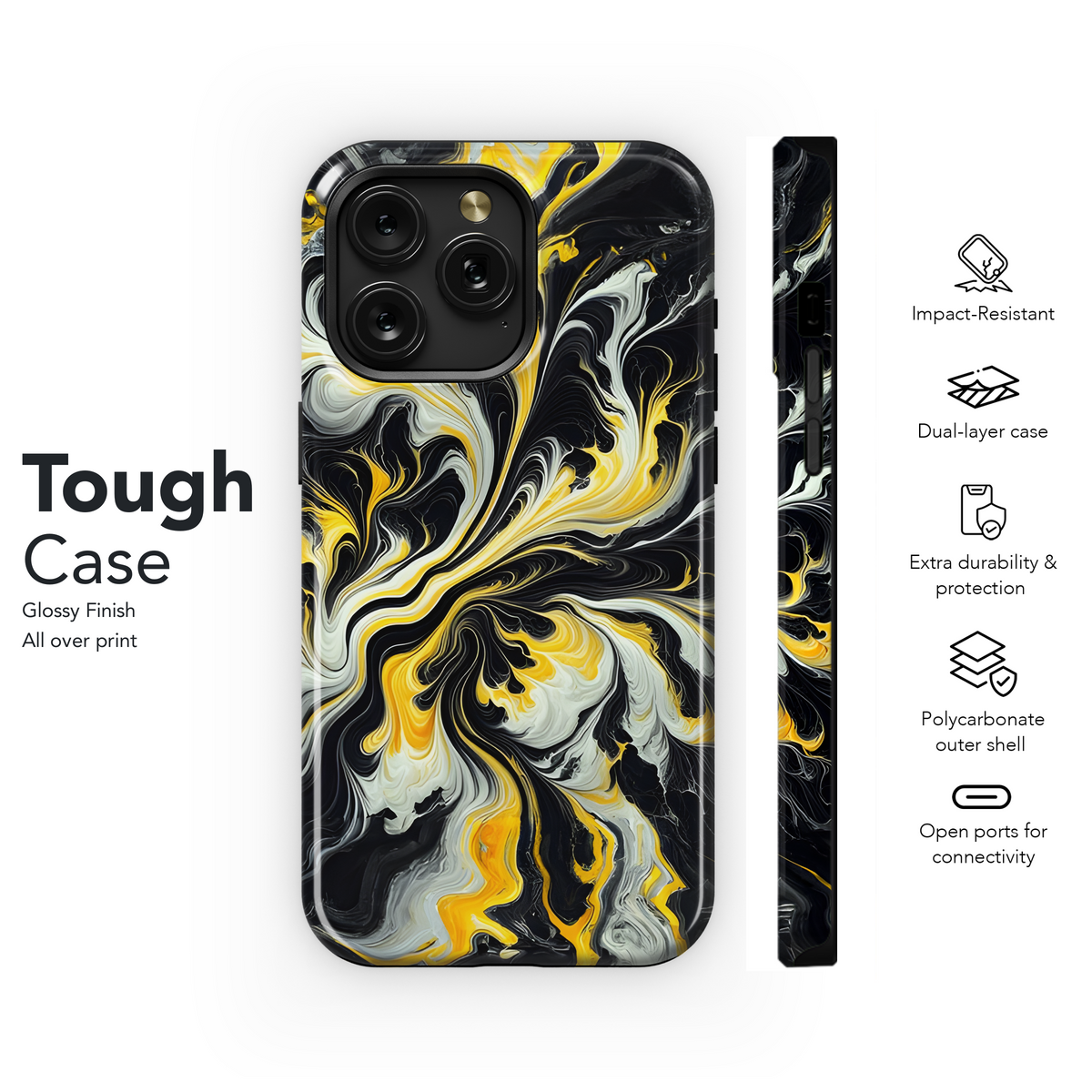 Monochrome Yellow Black Marble Print Phone Case iPhone Samsung Cover Pixel 3534 - Image 6