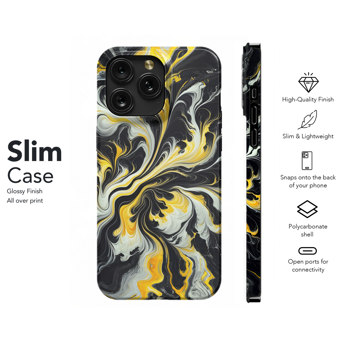 Monochrome Yellow Black Marble Print Phone Case iPhone Samsung Cover Pixel 3534 - Image 7