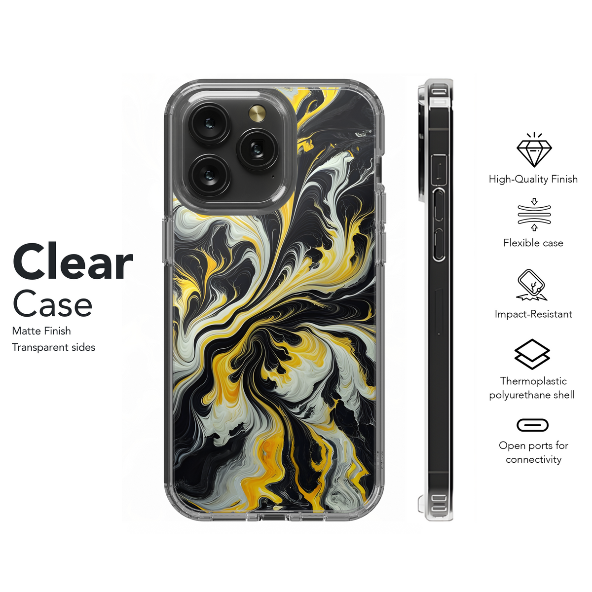 Monochrome Yellow Black Marble Print Phone Case iPhone Samsung Cover Pixel 3534 - Image 8