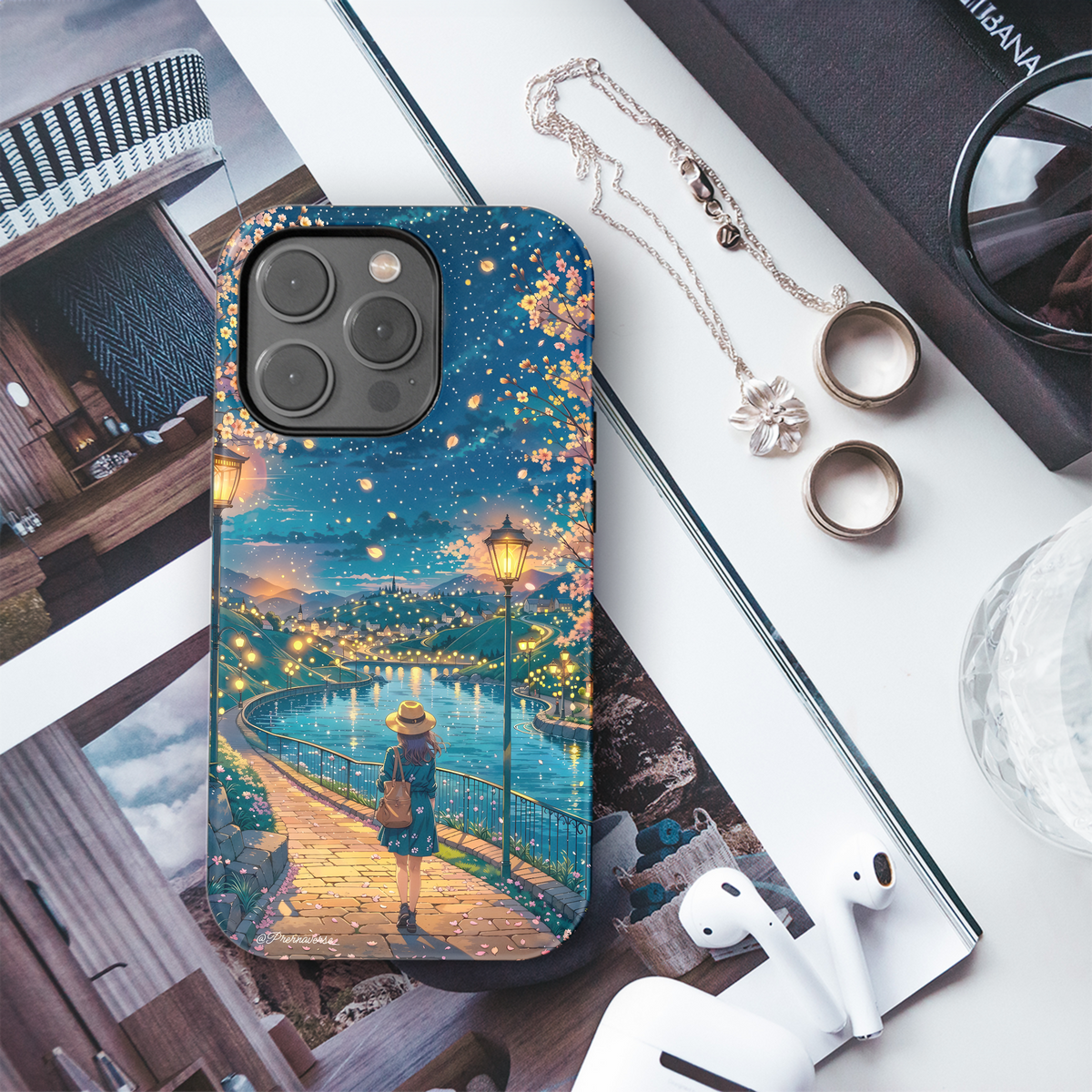 Moonlit Cherry Blossom Walk
 Phone Case iPhone Samsung Cover Pixel 4114 - Image 3