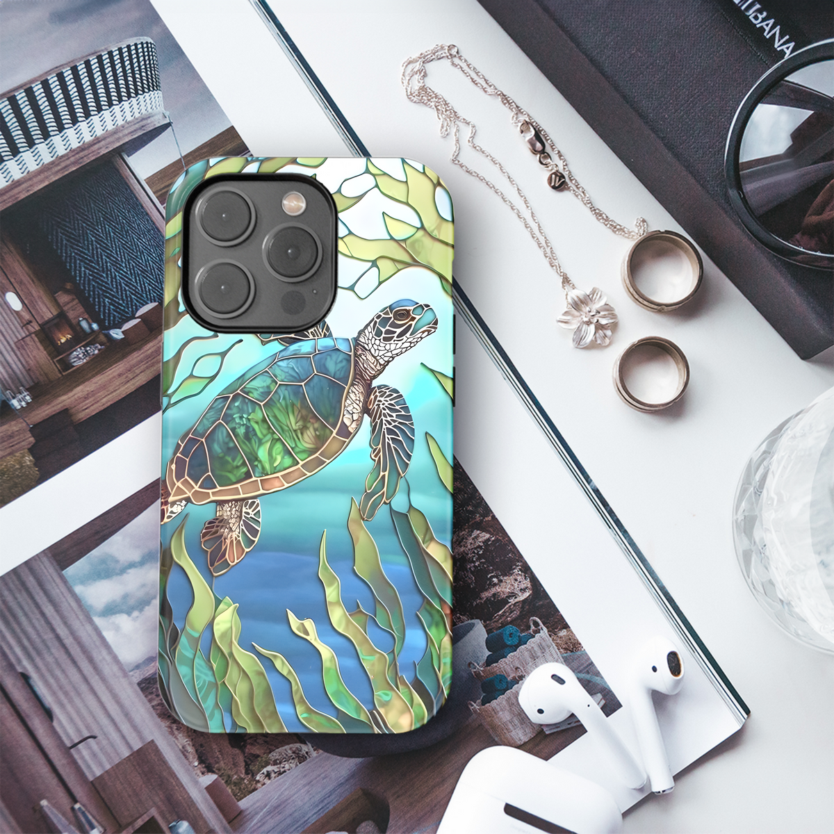 Mosaic Ocean Sea Coral Animal Turtle Phone Case iPhone Samsung Cover Pixel 1991 - Image 3