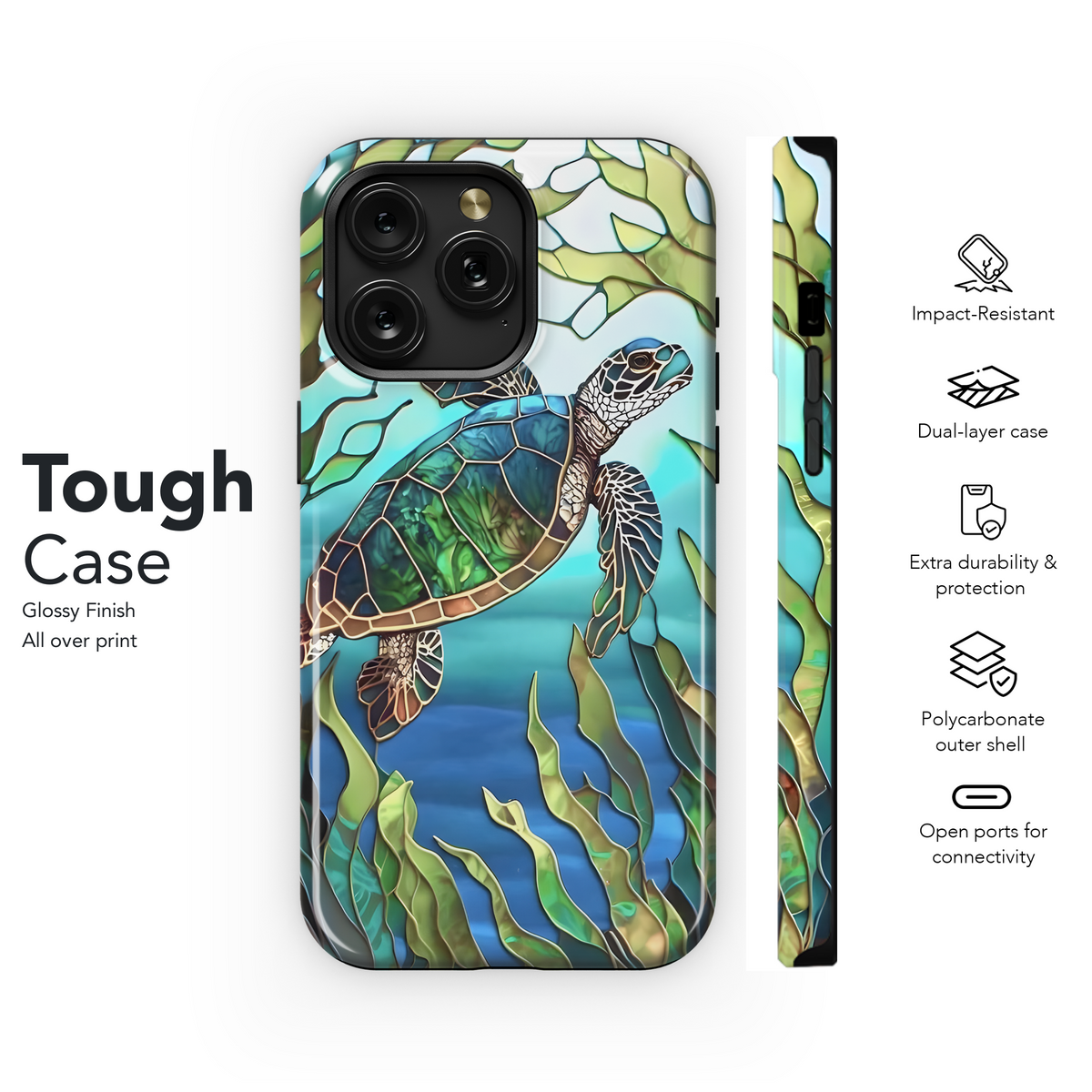 Mosaic Ocean Sea Coral Animal Turtle Phone Case iPhone Samsung Cover Pixel 1991 - Image 6