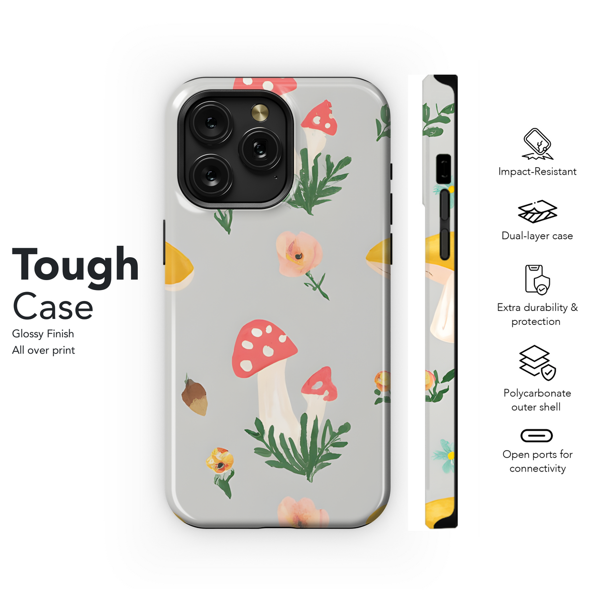 Mushrooms and Flowers Phone Case iPhone Samsung Cover Pixel 3380 - Image 6