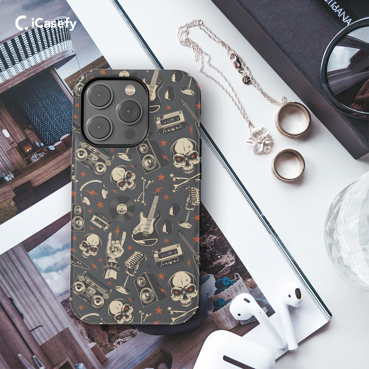 Music Skull Rock Guitar Phone Case iPhone Samsung Cover Pixel 1629 - Image 3