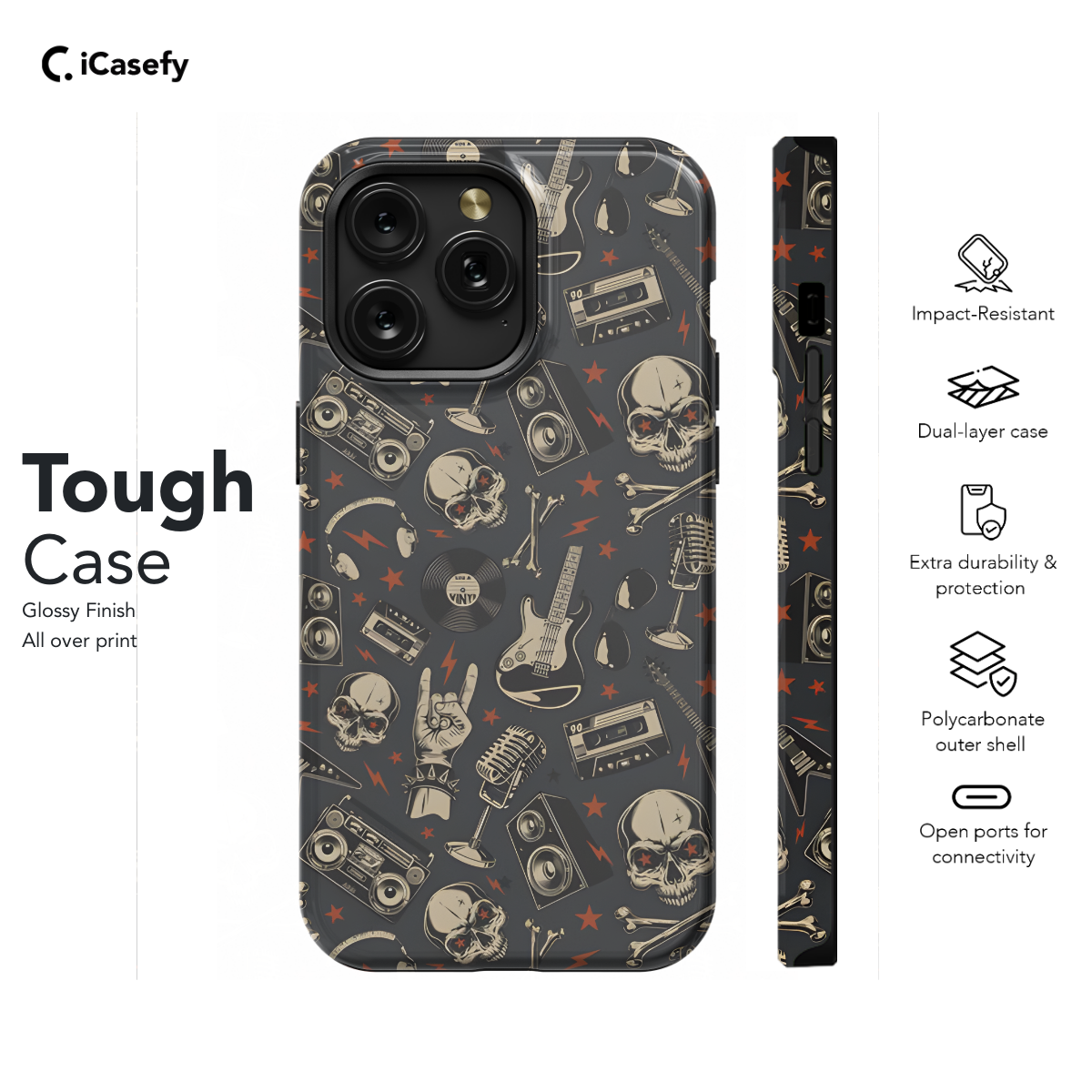 Music Skull Rock Guitar Phone Case iPhone Samsung Cover Pixel 1629 - Image 5