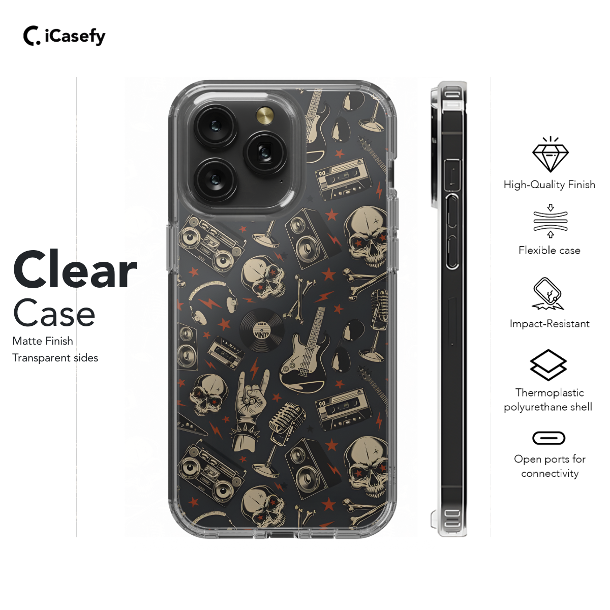 Music Skull Rock Guitar Phone Case iPhone Samsung Cover Pixel 1629 - Image 7