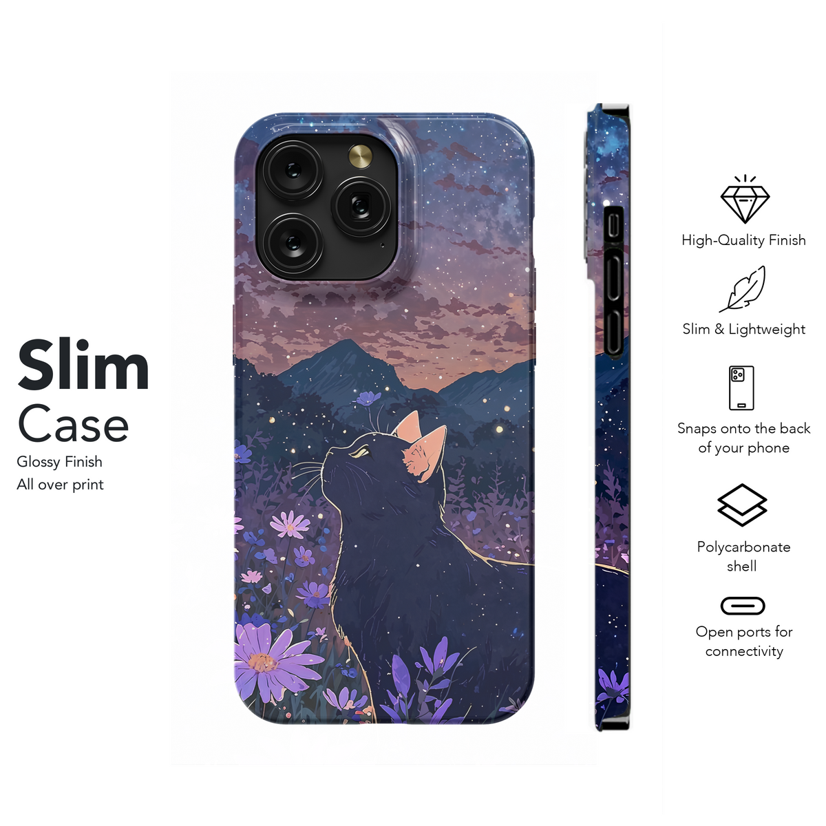 Mystical Black Cat Landscape Flower Field Phone Case iPhone Samsung Cover Pixel 3719 - Image 7