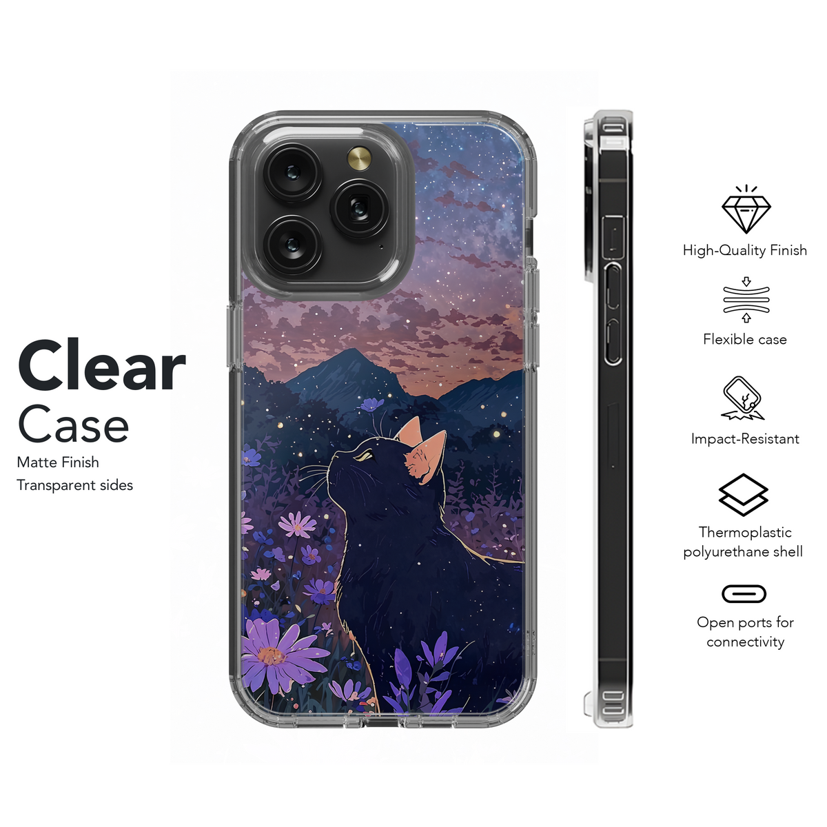 Mystical Black Cat Landscape Flower Field Phone Case iPhone Samsung Cover Pixel 3719 - Image 8