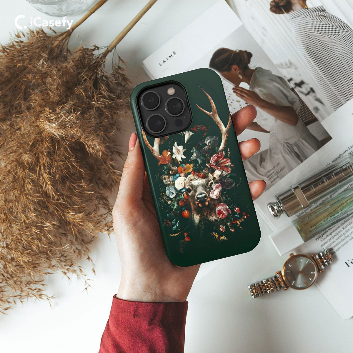 Mystical Deer Floral Phone Case iPhone Samsung Pixel & More - Image 2