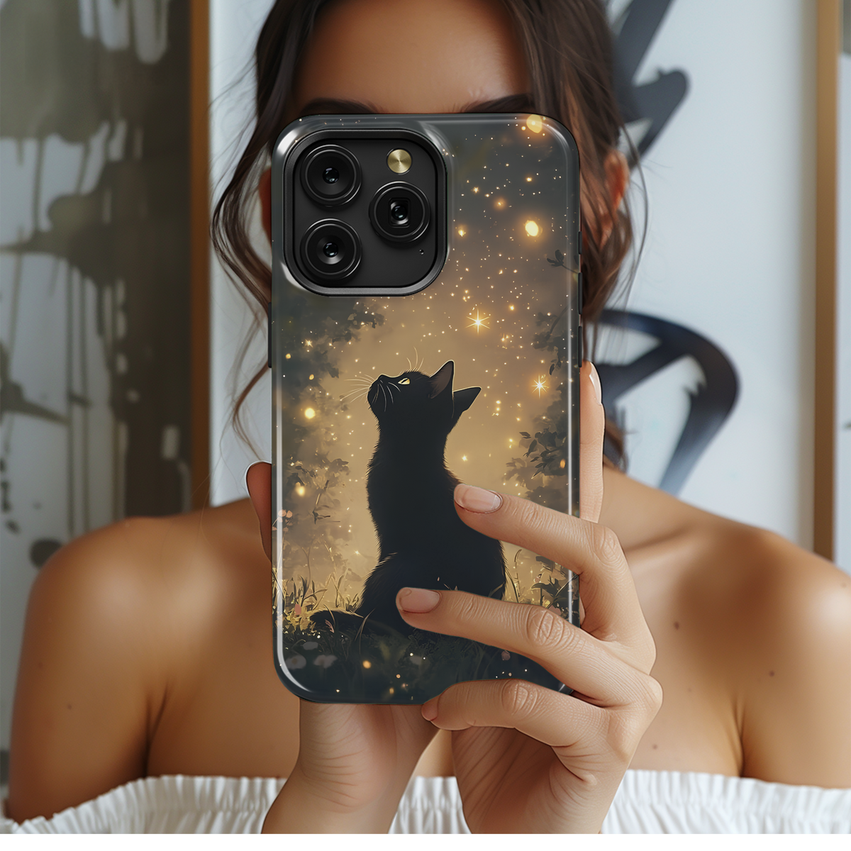 Mystical Night Black Cat Phone Case iPhone Samsung Cover Pixel 3713 - Image 2