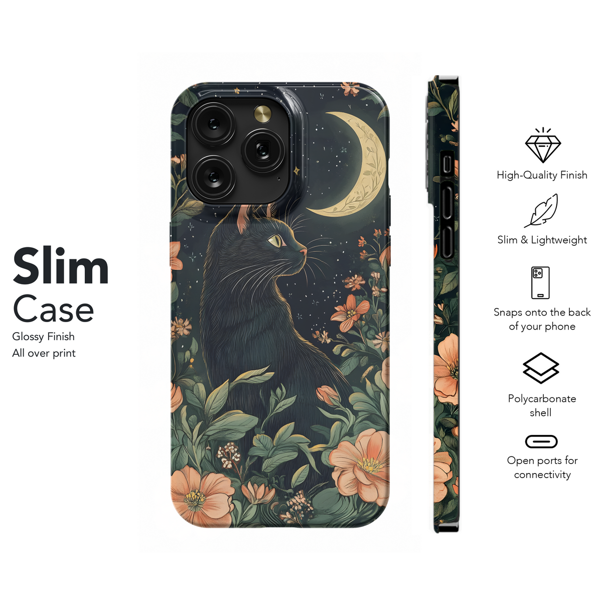 Mystical Night Flower Moon Black Cat Phone Case iPhone Samsung Cover Pixel 3708 - Image 7