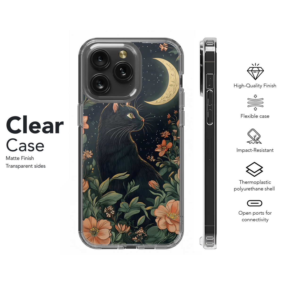 Mystical Night Flower Moon Black Cat Phone Case iPhone Samsung Cover Pixel 3708 - Image 8