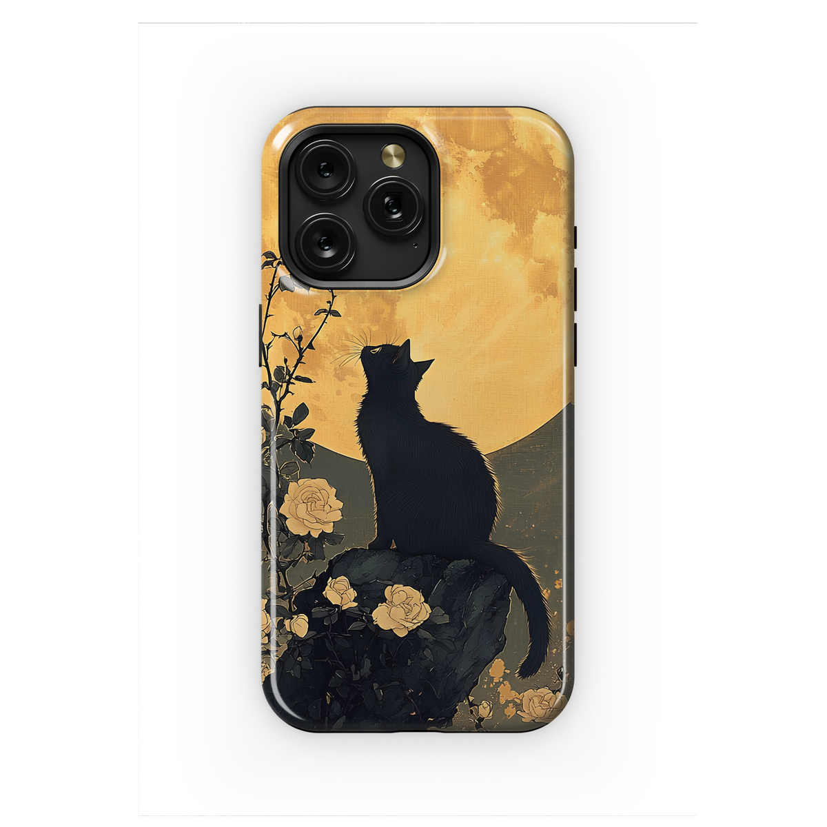 Mystical Night Flower Moon Black Cat Phone Case iPhone Samsung Cover Pixel 3709 - Image 1