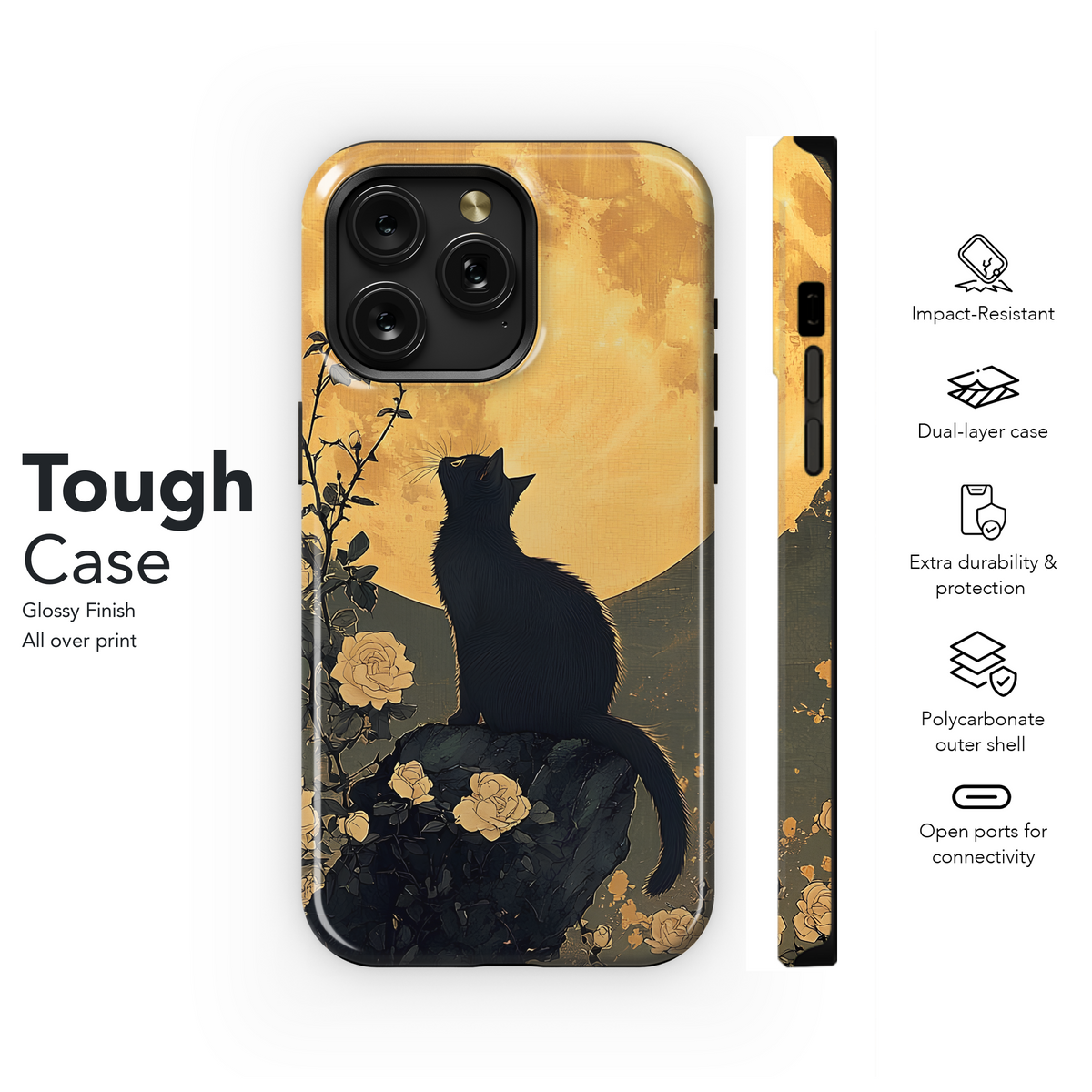 Mystical Night Flower Moon Black Cat Phone Case iPhone Samsung Cover Pixel 3709 - Image 6