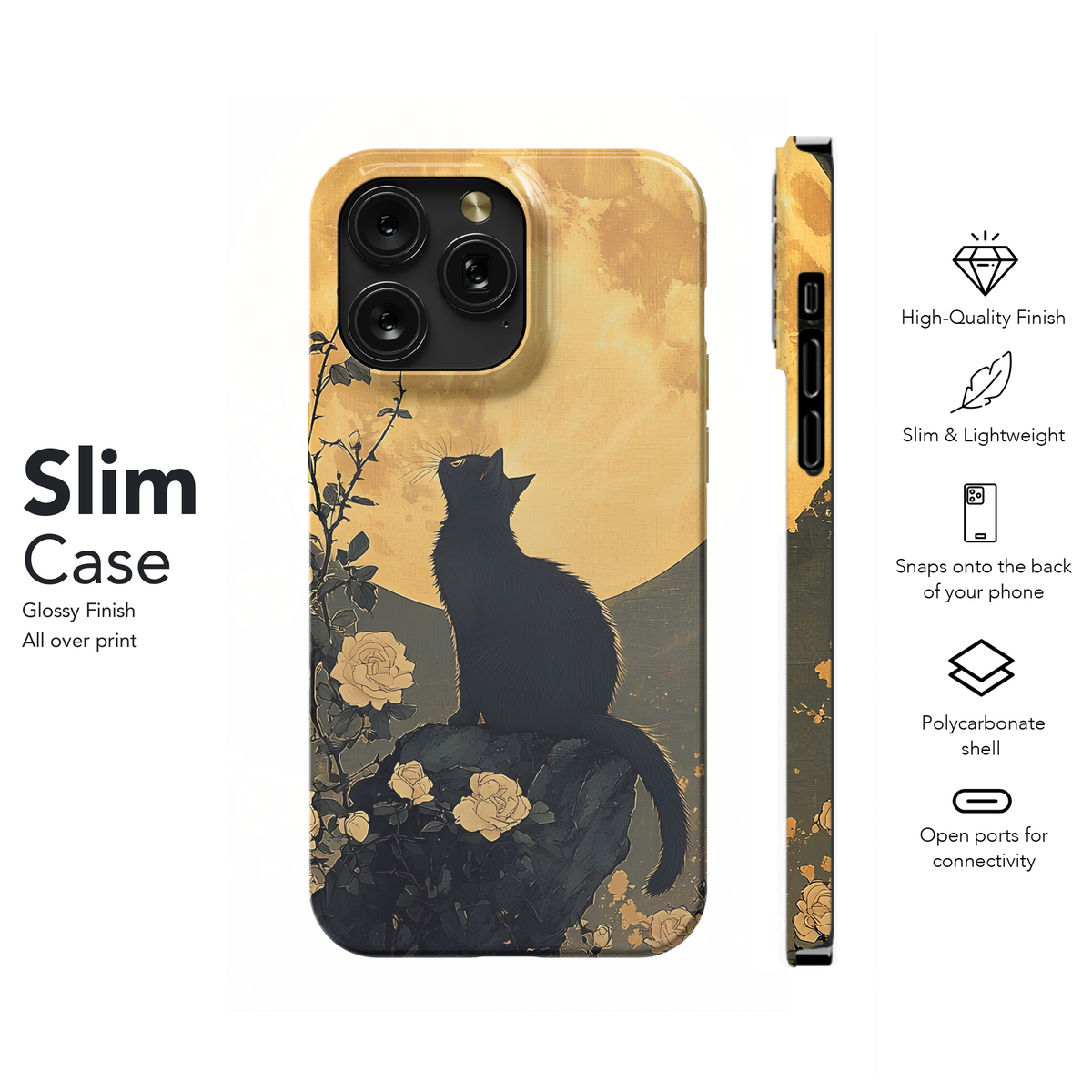 Mystical Night Flower Moon Black Cat Phone Case iPhone Samsung Cover Pixel 3709 - Image 7