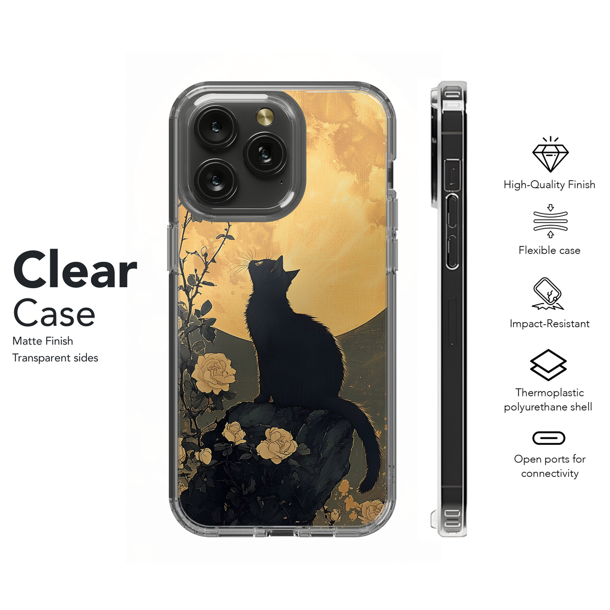 Mystical Night Flower Moon Black Cat Phone Case iPhone Samsung Cover Pixel 3709 - Image 8