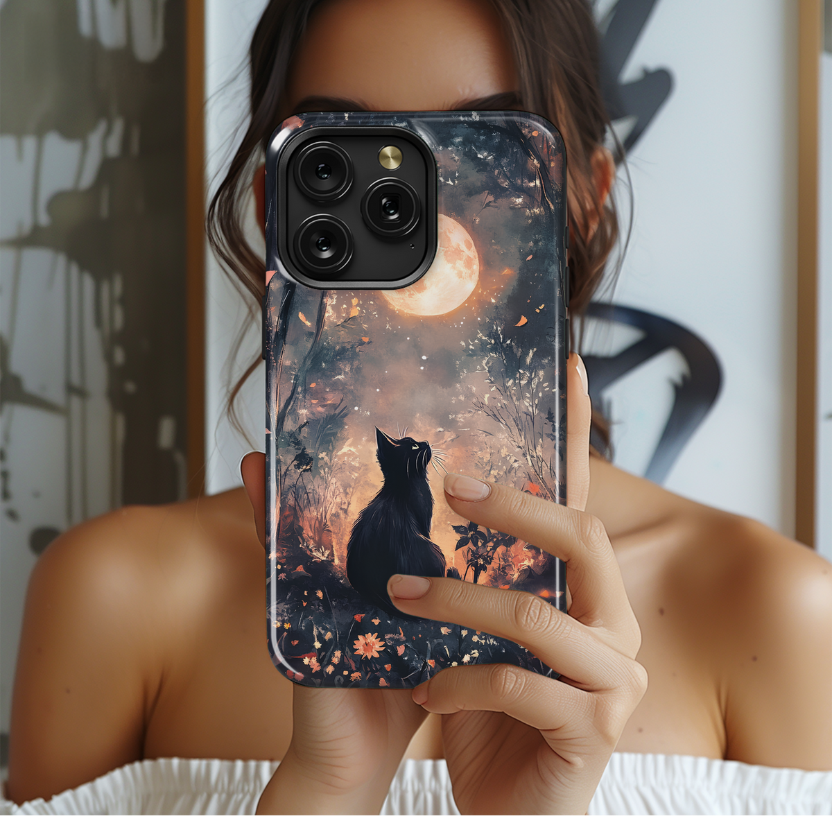 Mystical Night Moon Black Cat Phone Case iPhone Samsung Cover Pixel 3710 - Image 2