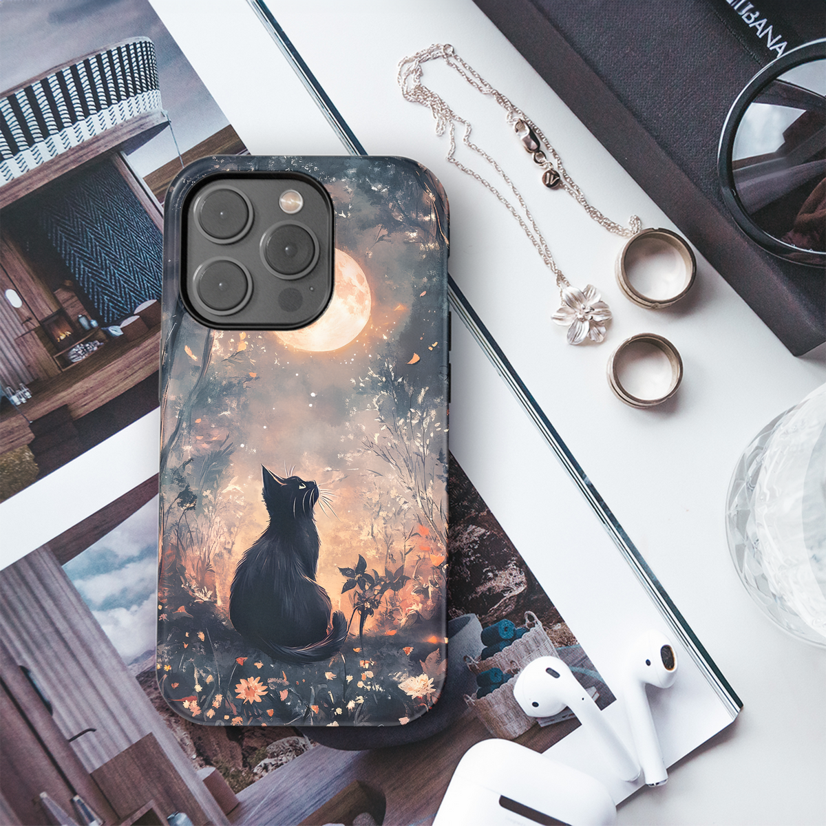 Mystical Night Moon Black Cat Phone Case iPhone Samsung Cover Pixel 3710 - Image 3