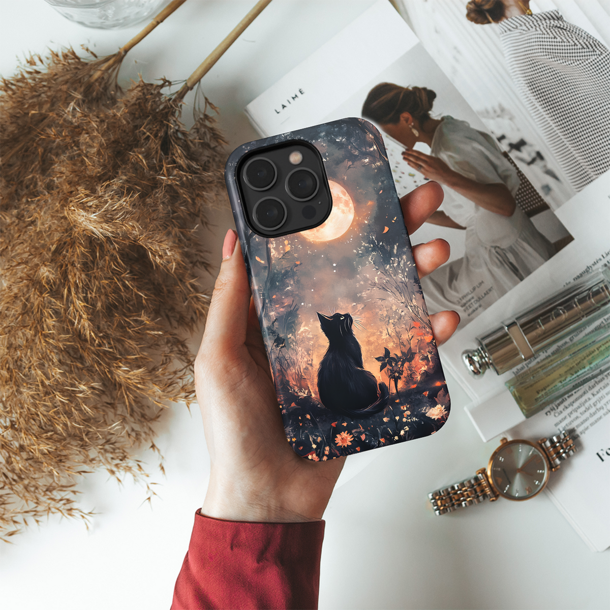 Mystical Night Moon Black Cat Phone Case iPhone Samsung Cover Pixel 3710 - Image 4