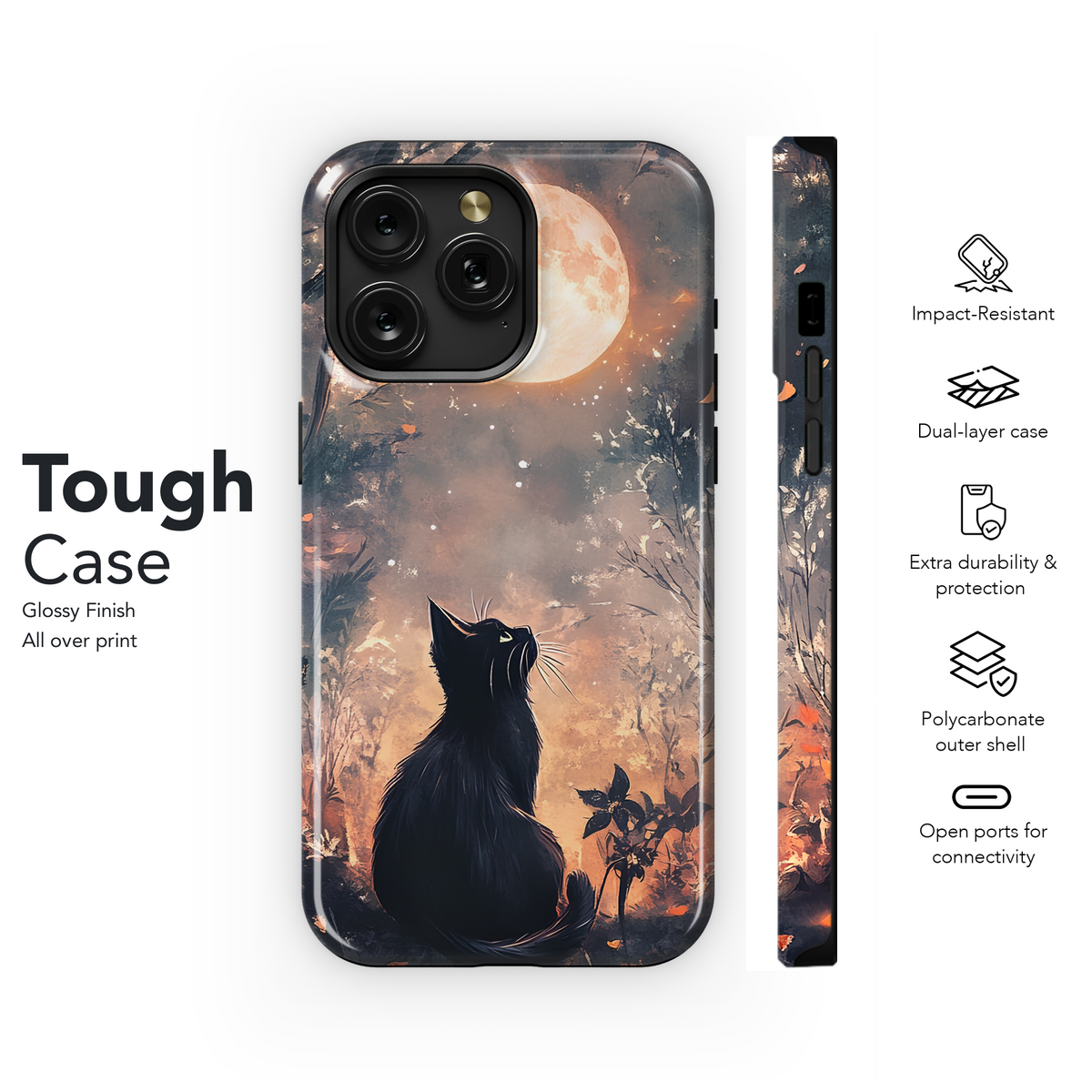 Mystical Night Moon Black Cat Phone Case iPhone Samsung Cover Pixel 3710 - Image 6