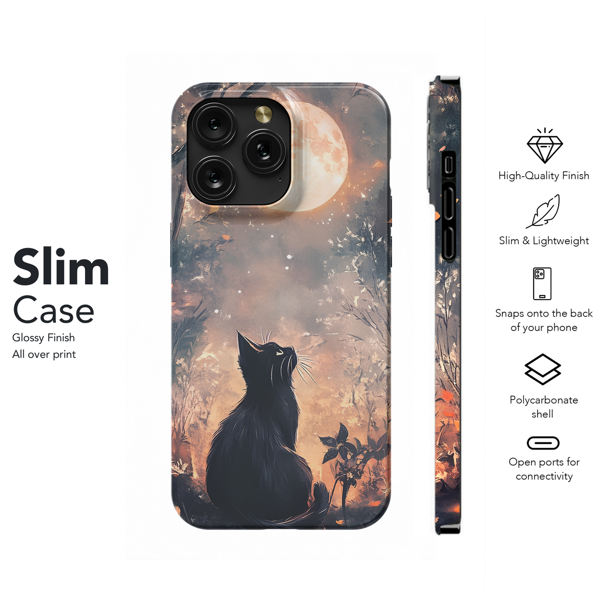 Mystical Night Moon Black Cat Phone Case iPhone Samsung Cover Pixel 3710 - Image 7