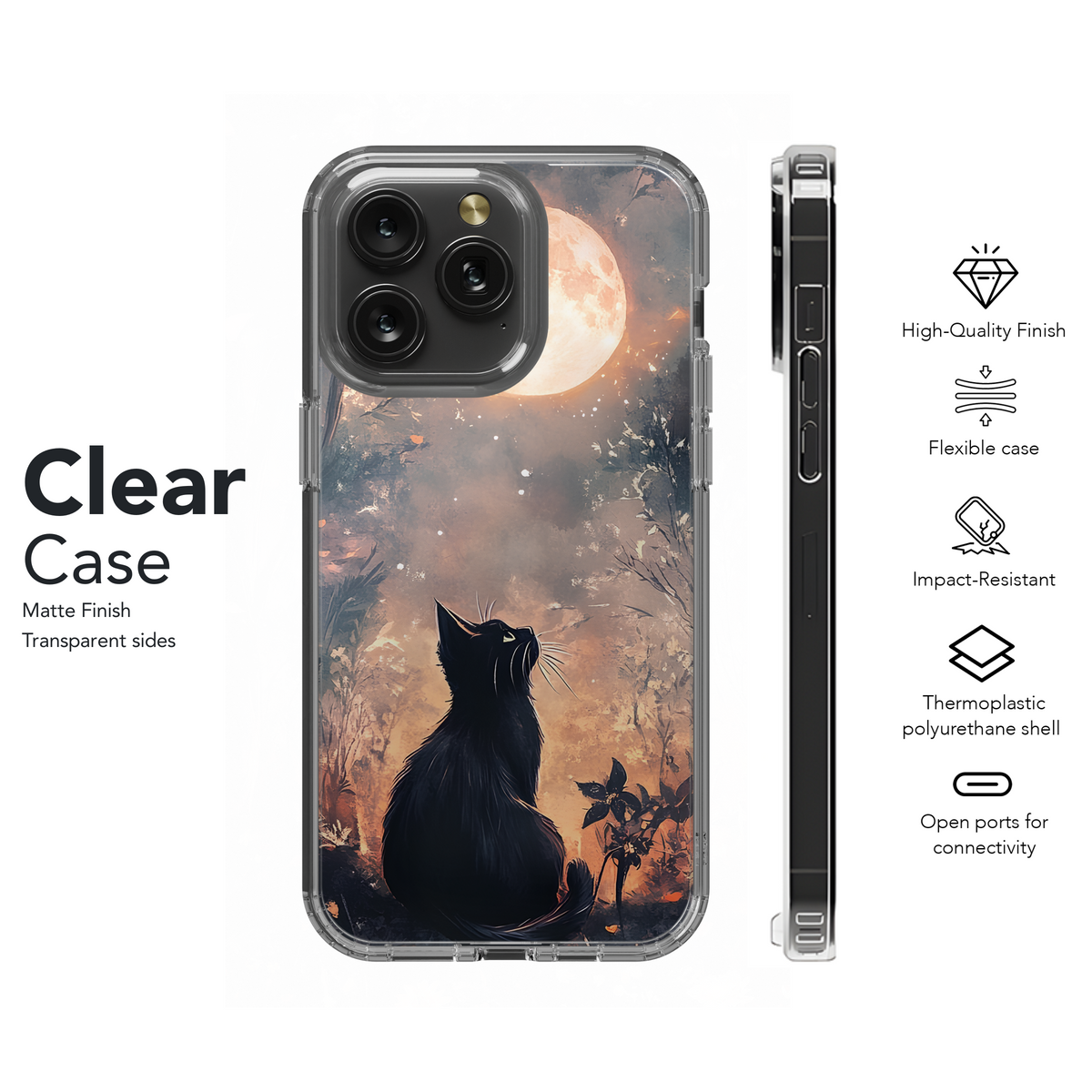 Mystical Night Moon Black Cat Phone Case iPhone Samsung Cover Pixel 3710 - Image 8