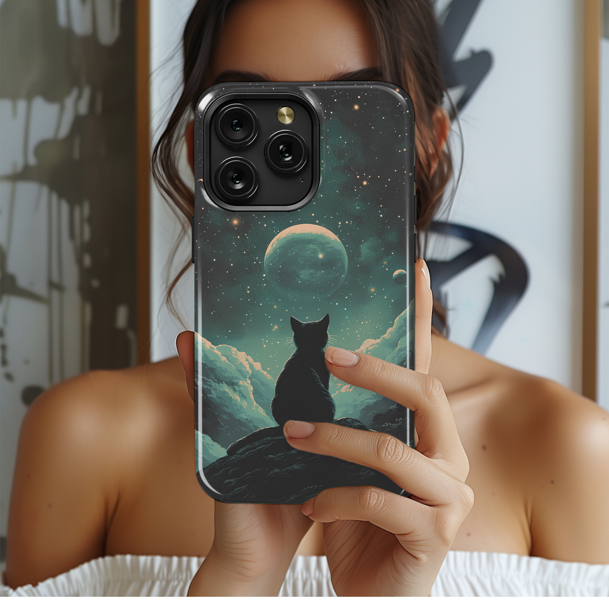 Mystical Universe Night Black Cat Phone Case iPhone Samsung Cover Pixel 3711 - Image 2