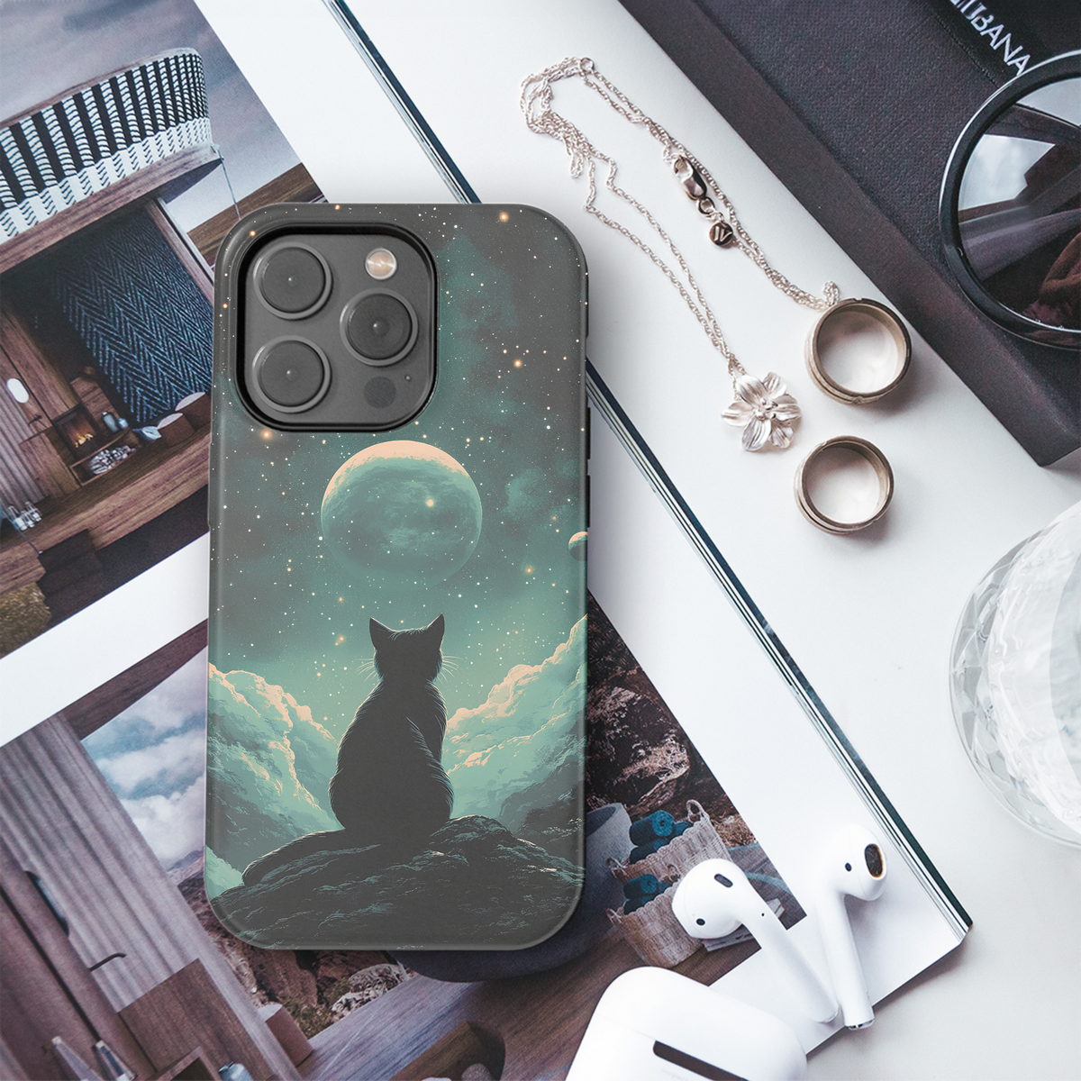 Mystical Universe Night Black Cat Phone Case iPhone Samsung Cover Pixel 3711 - Image 3