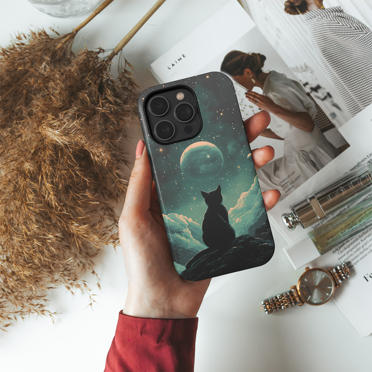 Mystical Universe Night Black Cat Phone Case iPhone Samsung Cover Pixel 3711 - Image 4