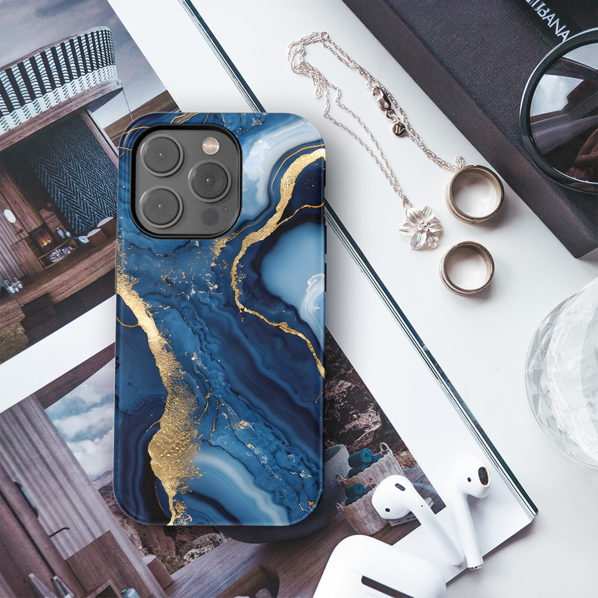 Navy Marble Abstract Texture Gold Dust Phone Case iPhone Samsung Cover Pixel 2367 - Image 3