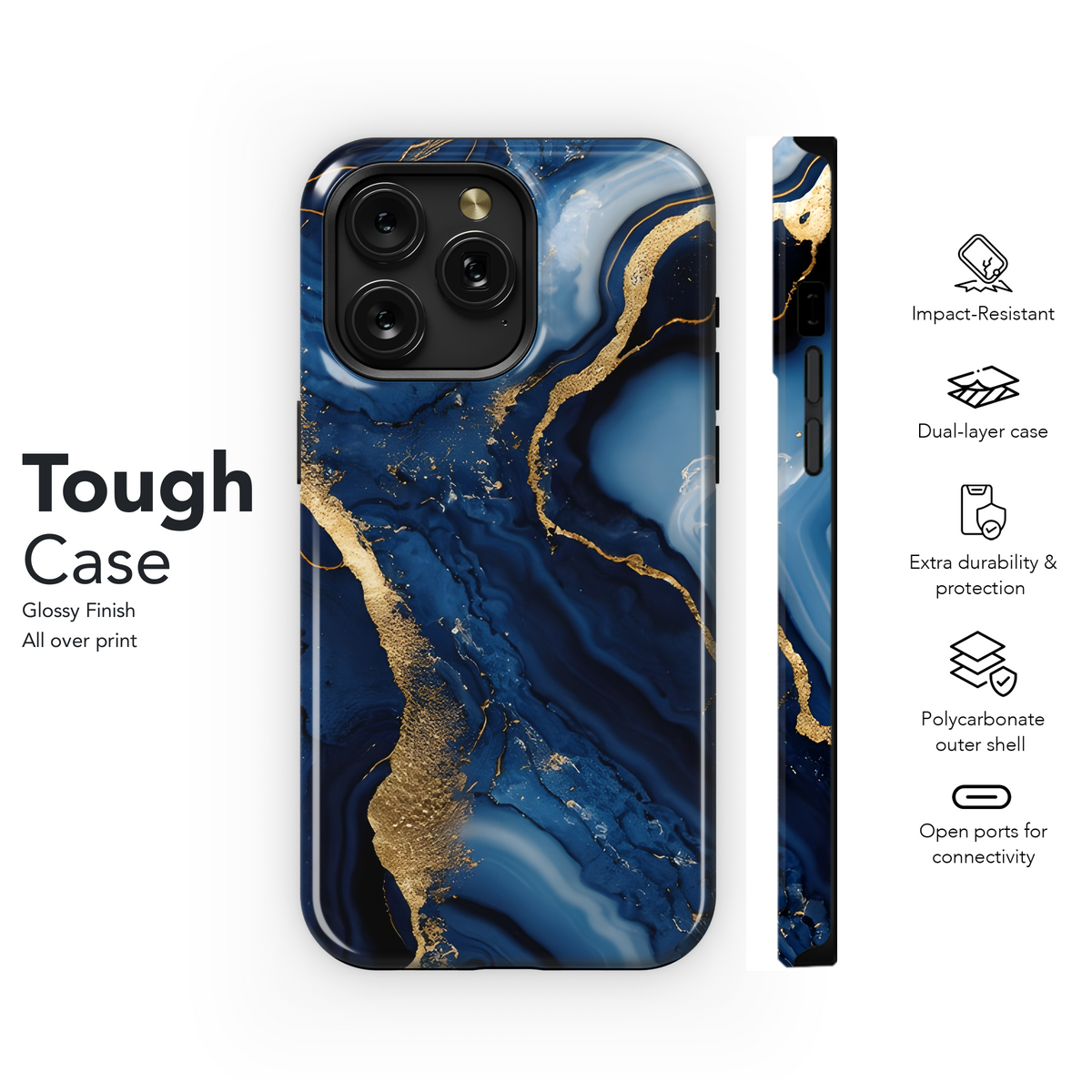 Navy Marble Abstract Texture Gold Dust Phone Case iPhone Samsung Cover Pixel 2367 - Image 6