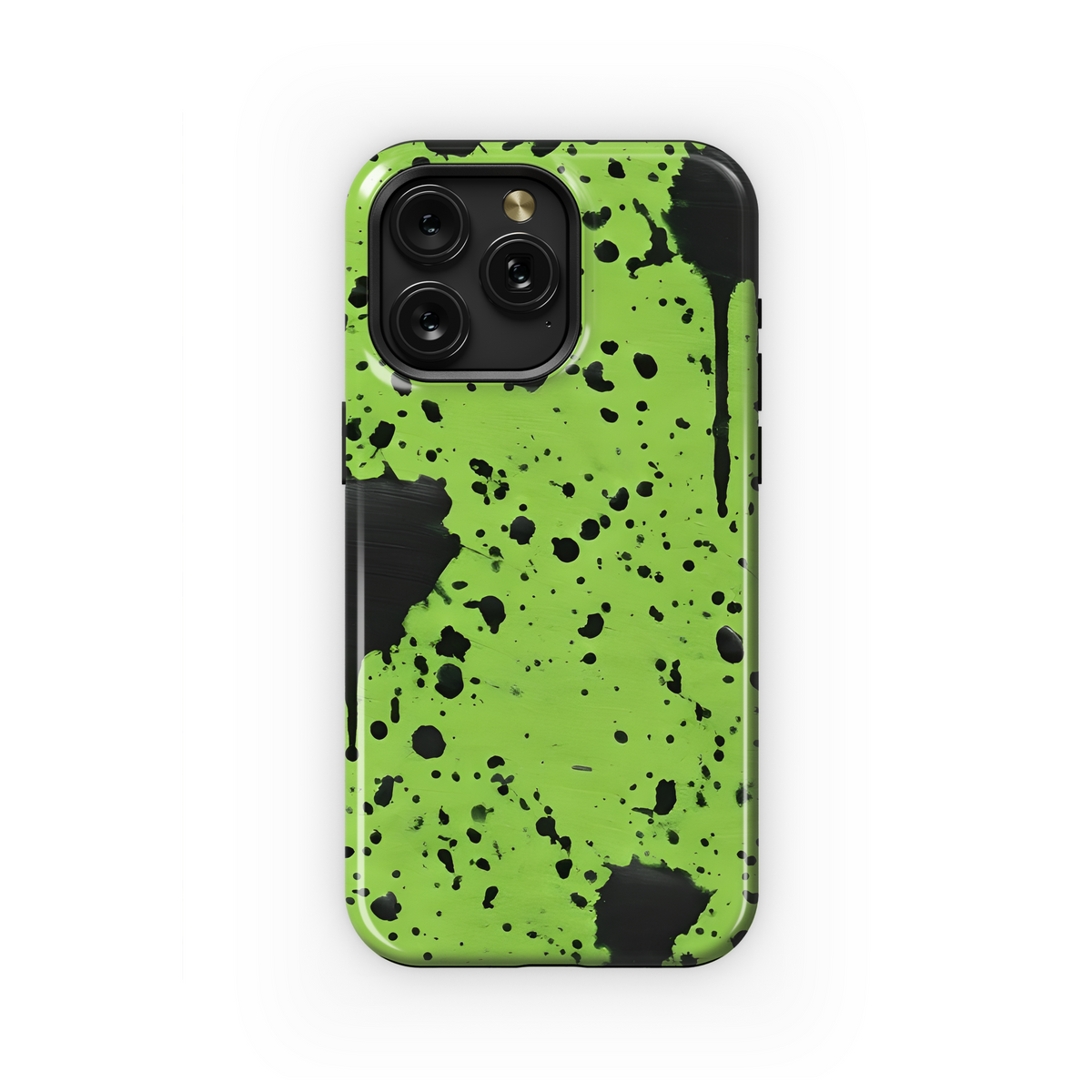 Neon Green with Black Paint Spots Phone Case iPhone Samsung Cover Pixel 3107 - Image 1