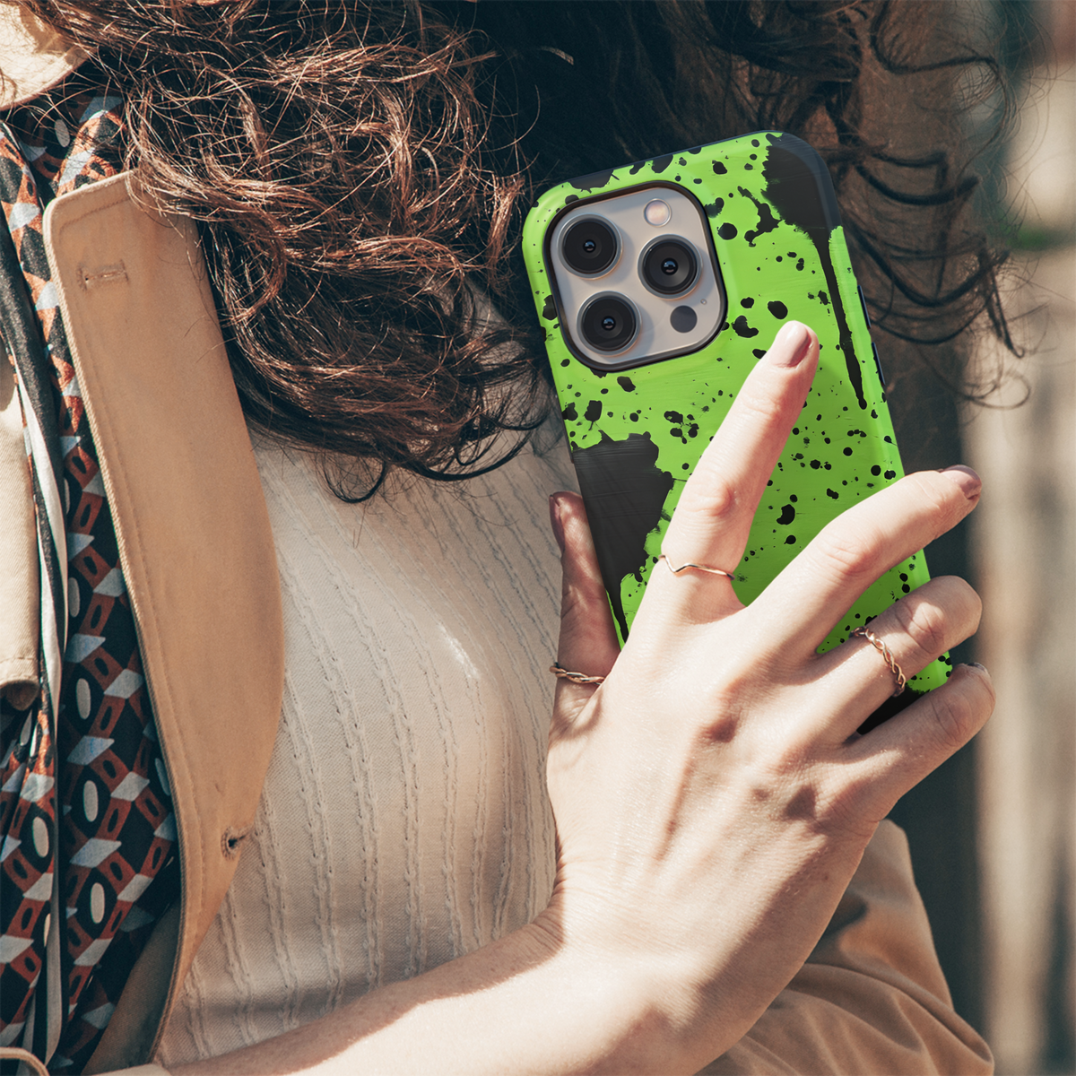 Neon Green with Black Paint Spots Phone Case iPhone Samsung Cover Pixel 3107 - Image 5