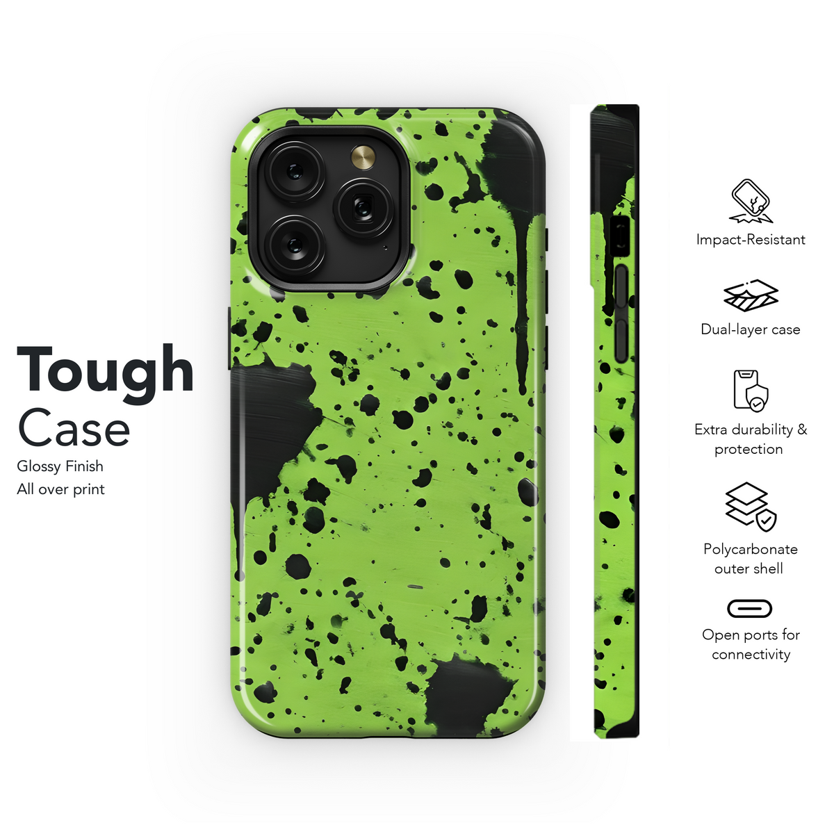 Neon Green with Black Paint Spots Phone Case iPhone Samsung Cover Pixel 3107 - Image 6