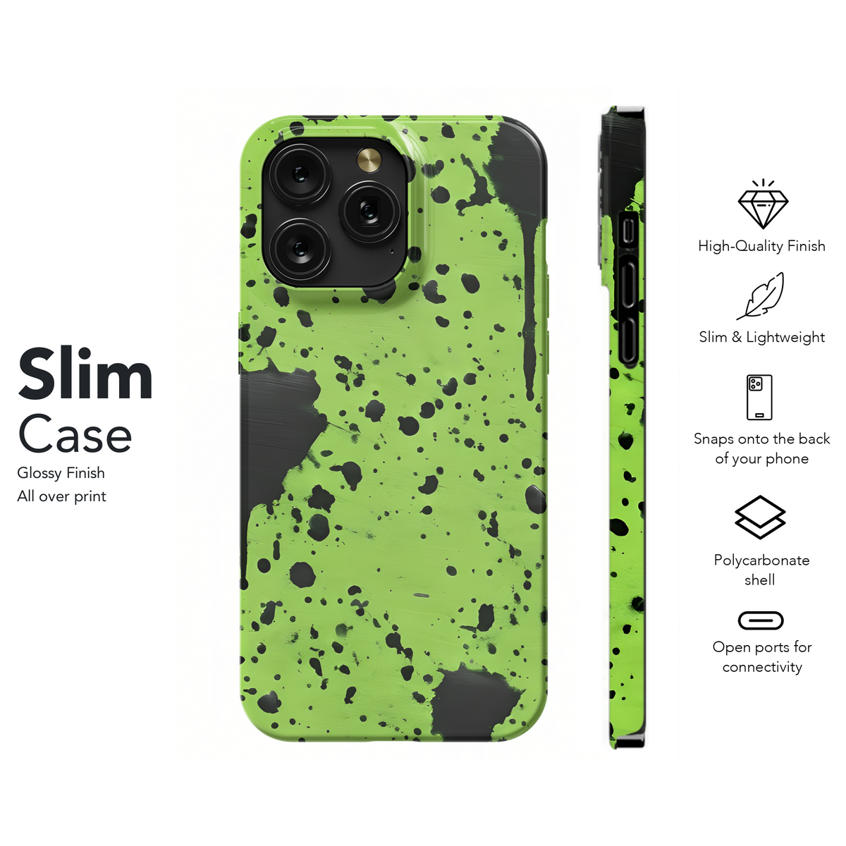 Neon Green with Black Paint Spots Phone Case iPhone Samsung Cover Pixel 3107 - Image 7