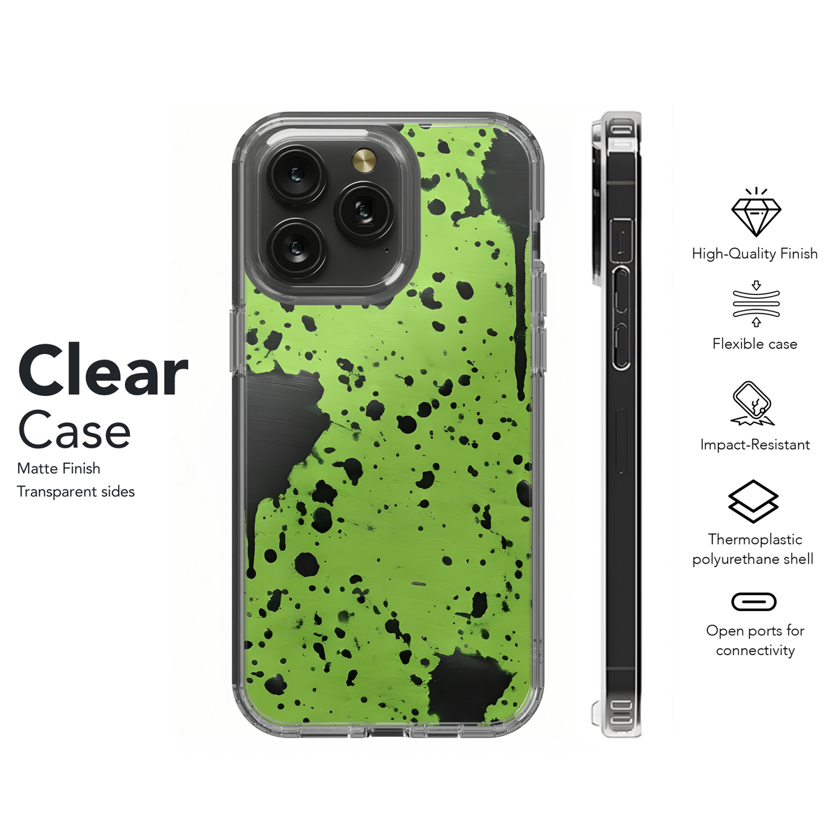 Neon Green with Black Paint Spots Phone Case iPhone Samsung Cover Pixel 3107 - Image 8