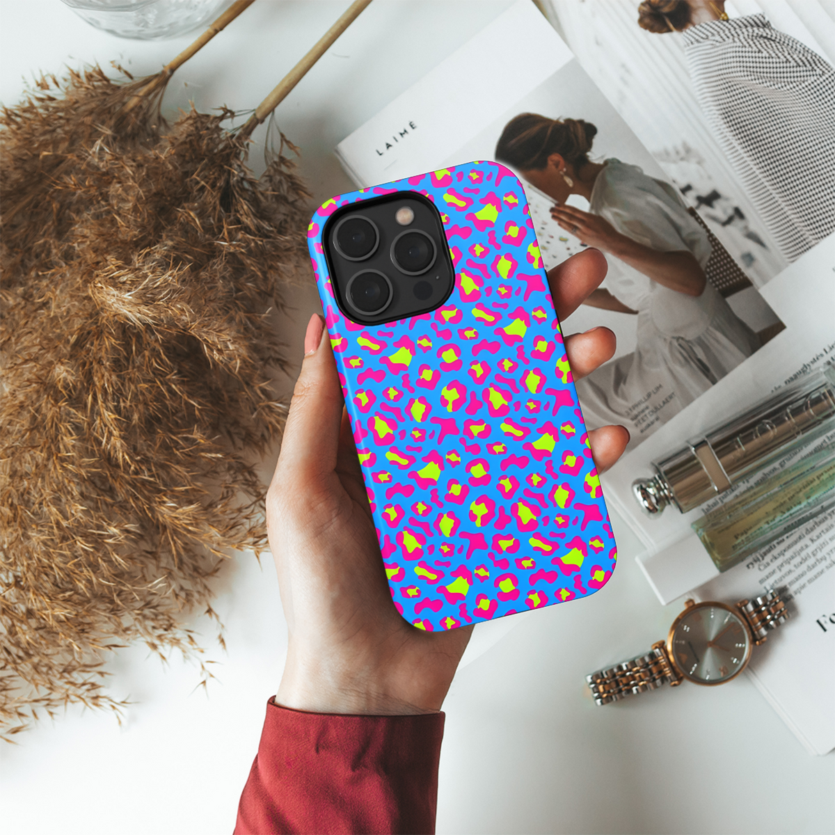 Neon Leopard Print Phone Case iPhone Samsung Cover Pixel 3895 - Image 4