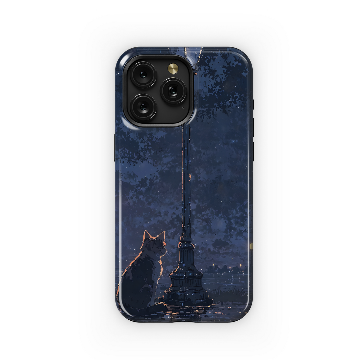 Night Cat, Lamplight, Cityscape
 Phone Case iPhone Samsung Cover Pixel 4299 - Image 1