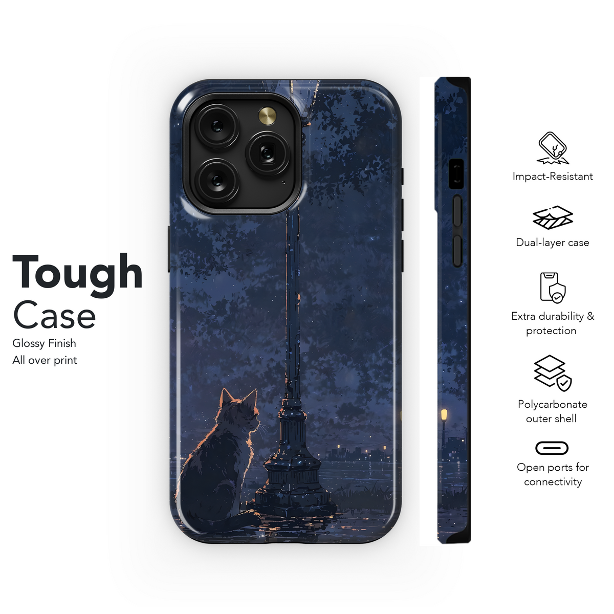 Night Cat, Lamplight, Cityscape
 Phone Case iPhone Samsung Cover Pixel 4299 - Image 6