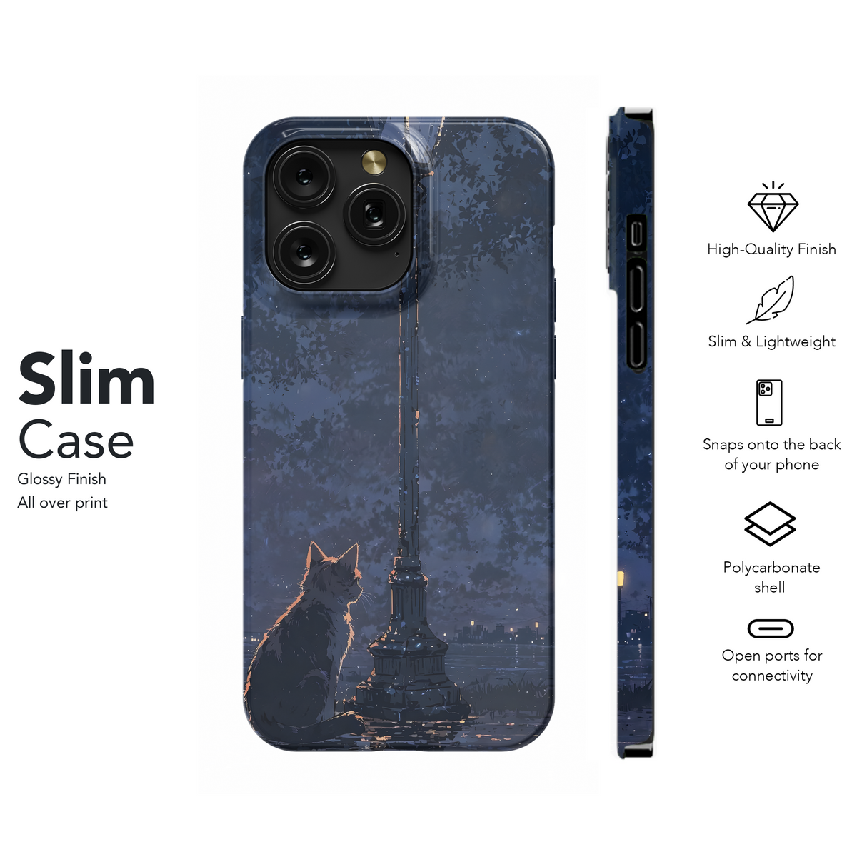 Night Cat, Lamplight, Cityscape
 Phone Case iPhone Samsung Cover Pixel 4299 - Image 7